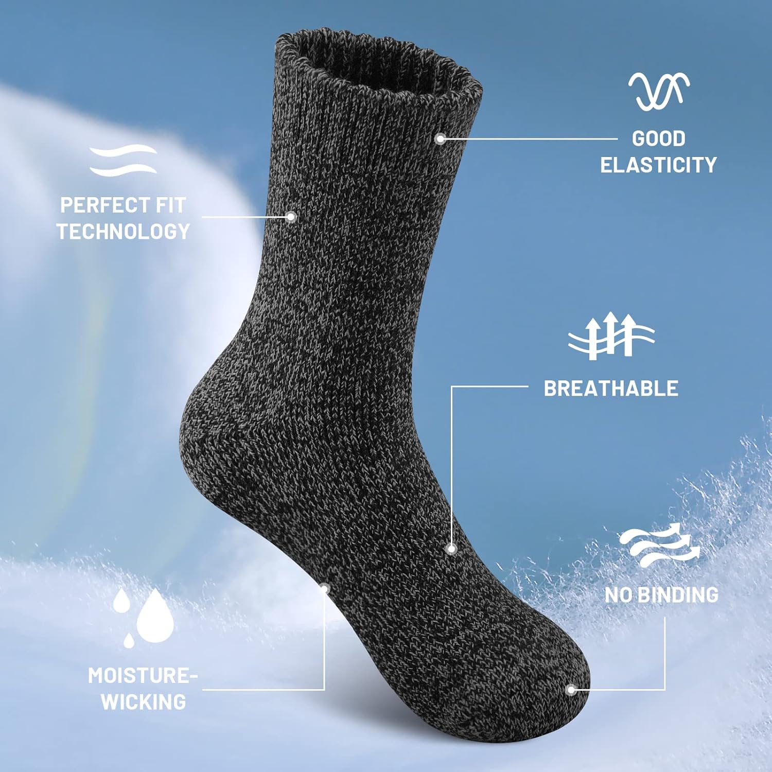 Detalle de SIMIYA Merino Wool Socks for Men (5 Pairs) – Thick Thermal Hiking Crew Socks