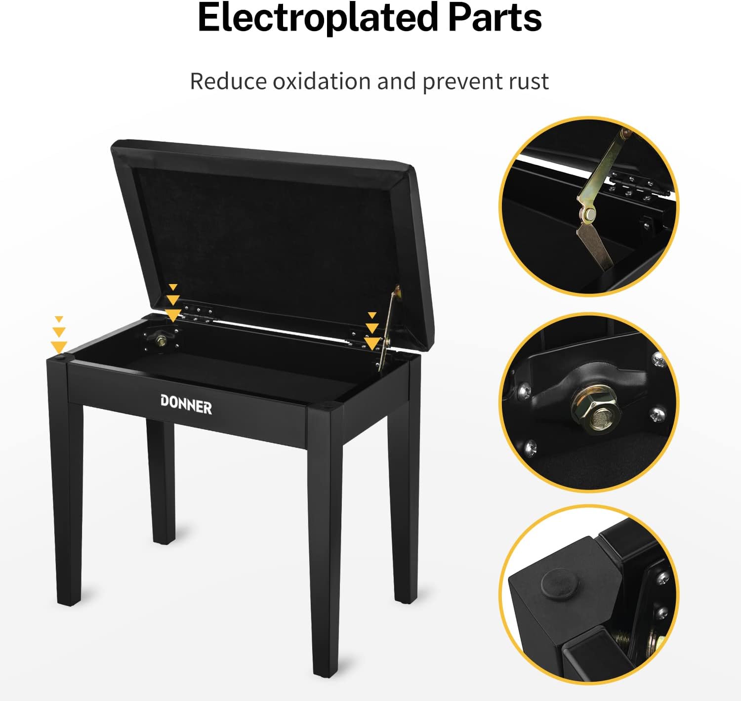 Detalle de Donner Piano Bench, Solid Wood