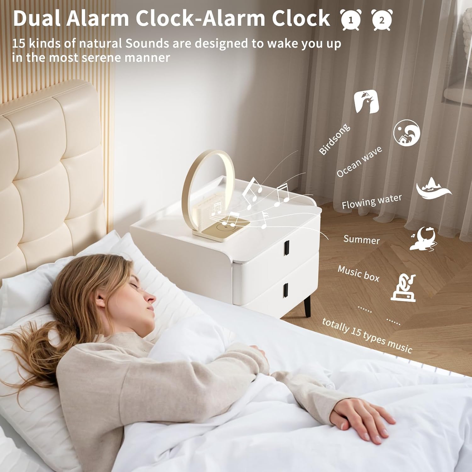 Thumbnail 6 de blonbar Alarm Clock & Wake-up Light (Beige) – Sunrise Lamp with Dual Alarms and Wireless Charge