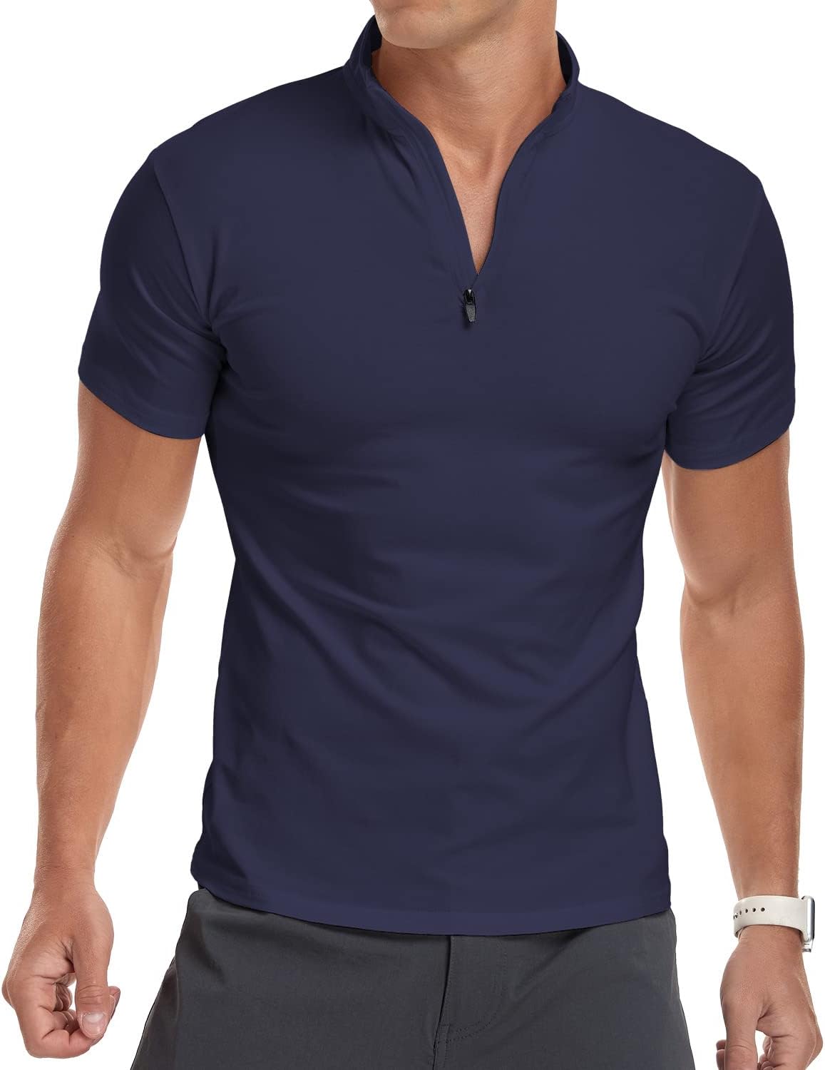 Detalle de KUYIGO Men's Long & Short Sleeve Polo Shirts 1/4 Zip – Slim Fit Cotton Casual Top