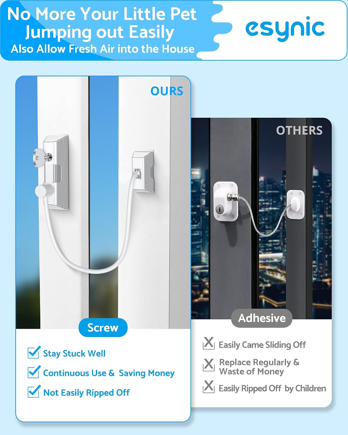 Detalle de eSynic Window Locks for UPVC Windows – 10 Pack Cable Privacy & Safety Restrictors