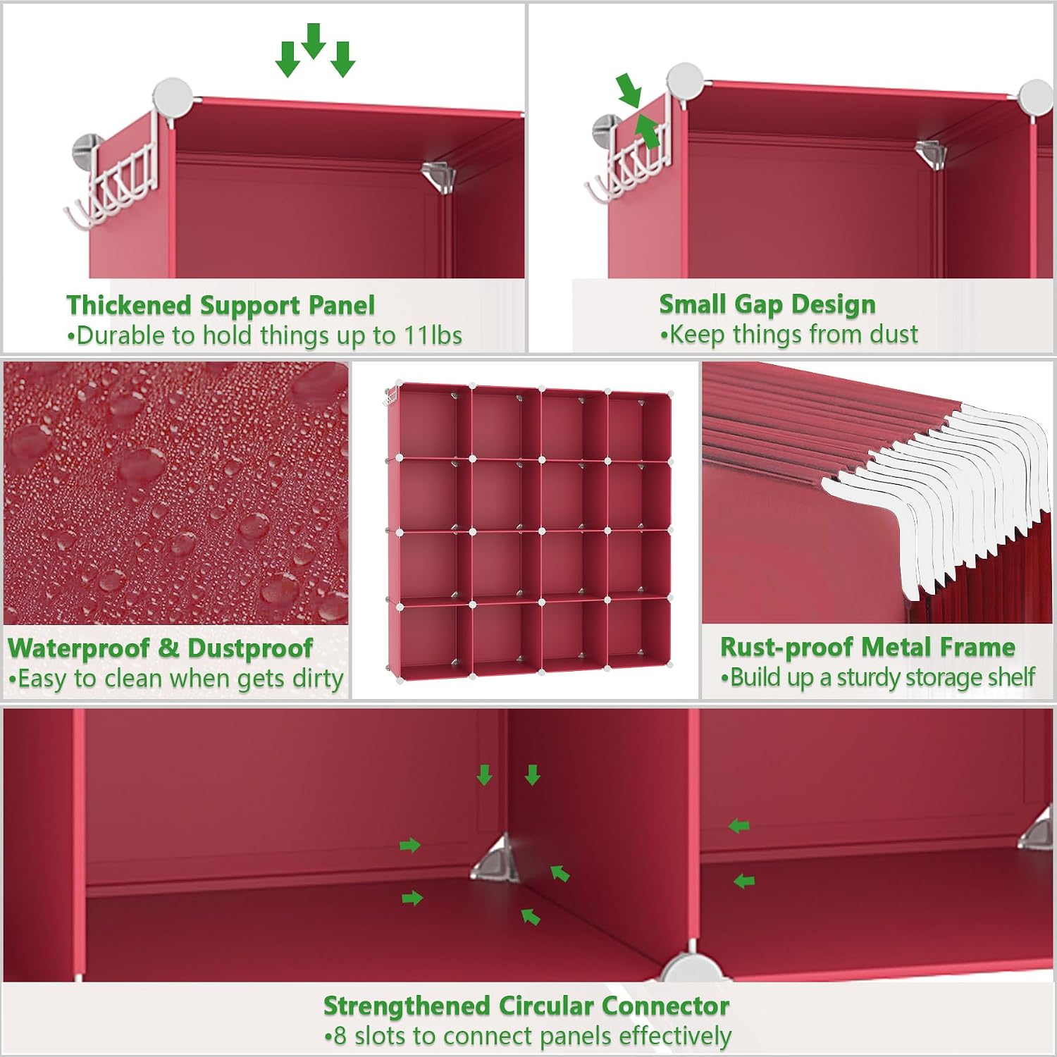 Thumbnail 6 de C&AHOME UPCS16R 16-Cube Storage Organizer, Red Modular Plastic Shelves
