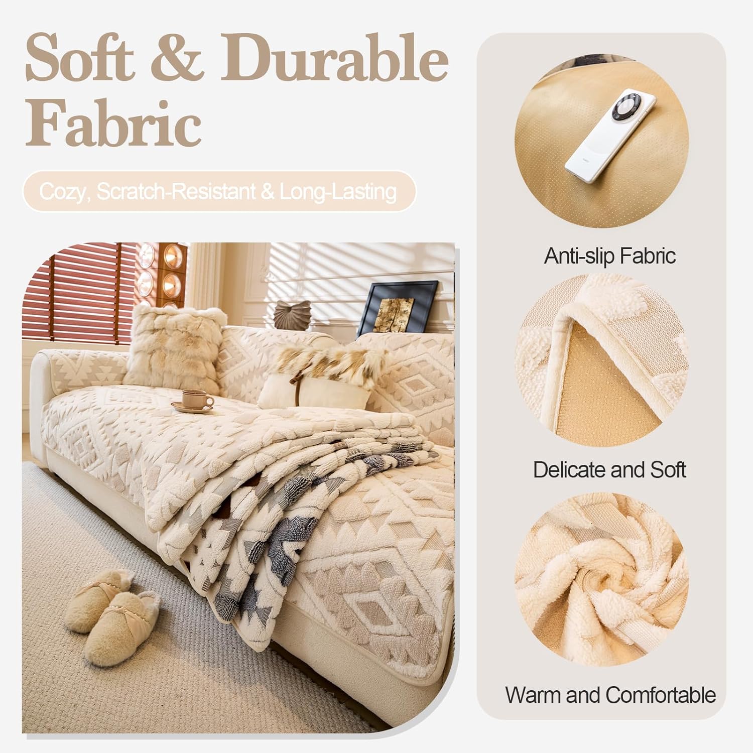 Detalle de WEYOND Copridivano Antiscivolo in Morbido Pile per Cani e Gatti - Beige, 90 x 240 cm (2/3/4 Posti)