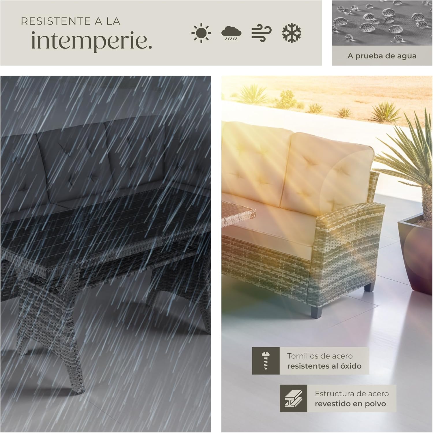 Thumbnail 6 de TecTake Conjunto Jardín Ratán 9 cm Gris