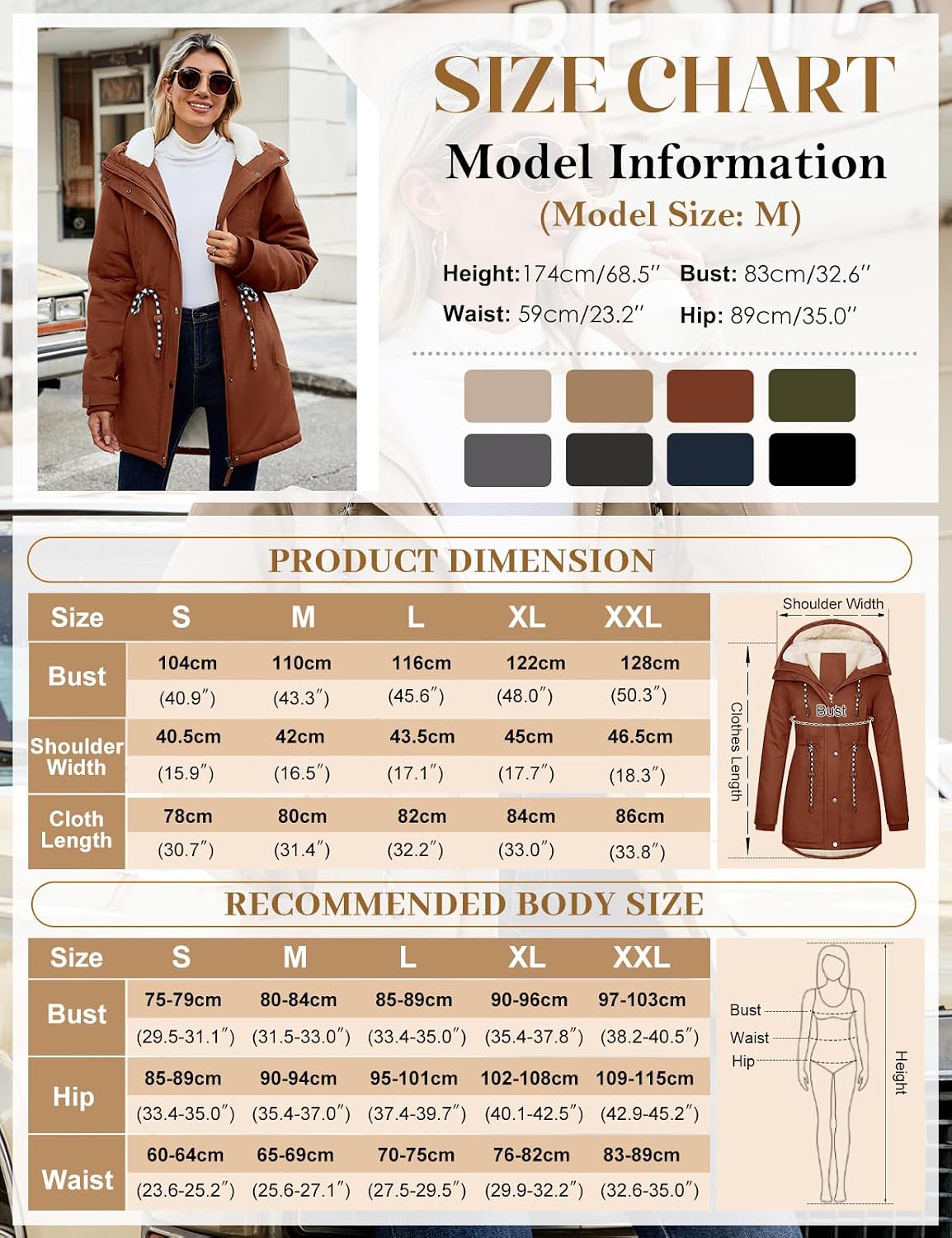 Detalle de Xnova Women's Winter Fleece-Lined Cotton Parka Jacket with Hood – Windproof, Padded Thermal Overcoat