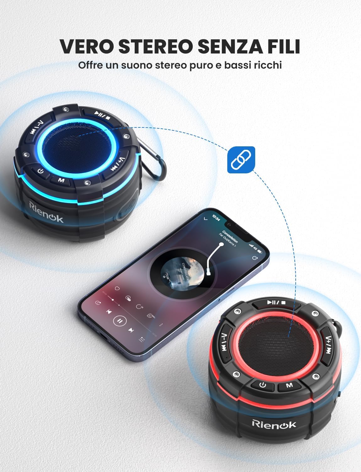 Thumbnail 4 de RIENOK Cassa Bluetooth da Doccia IPX7 con Ventosa e 12 ore di autonomia 🔊