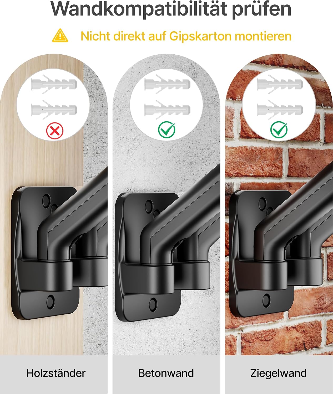 Detalle de monTEK Monitor Wandhalterung 17–32 Zoll | VESA 75/100 mm, Tragkraft bis 9 kg, schwenk- und neigbar