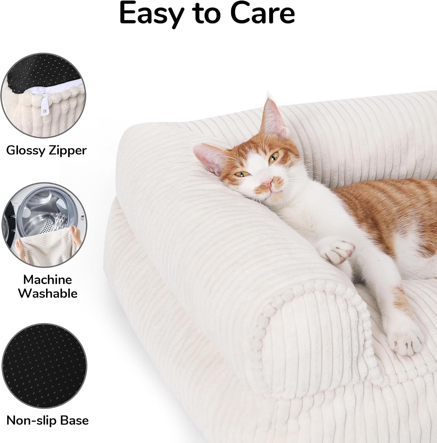 Detalle 2 de FUKUMARU Cat Couch Bed (27 inch, Medium) — Corduroy, Cream