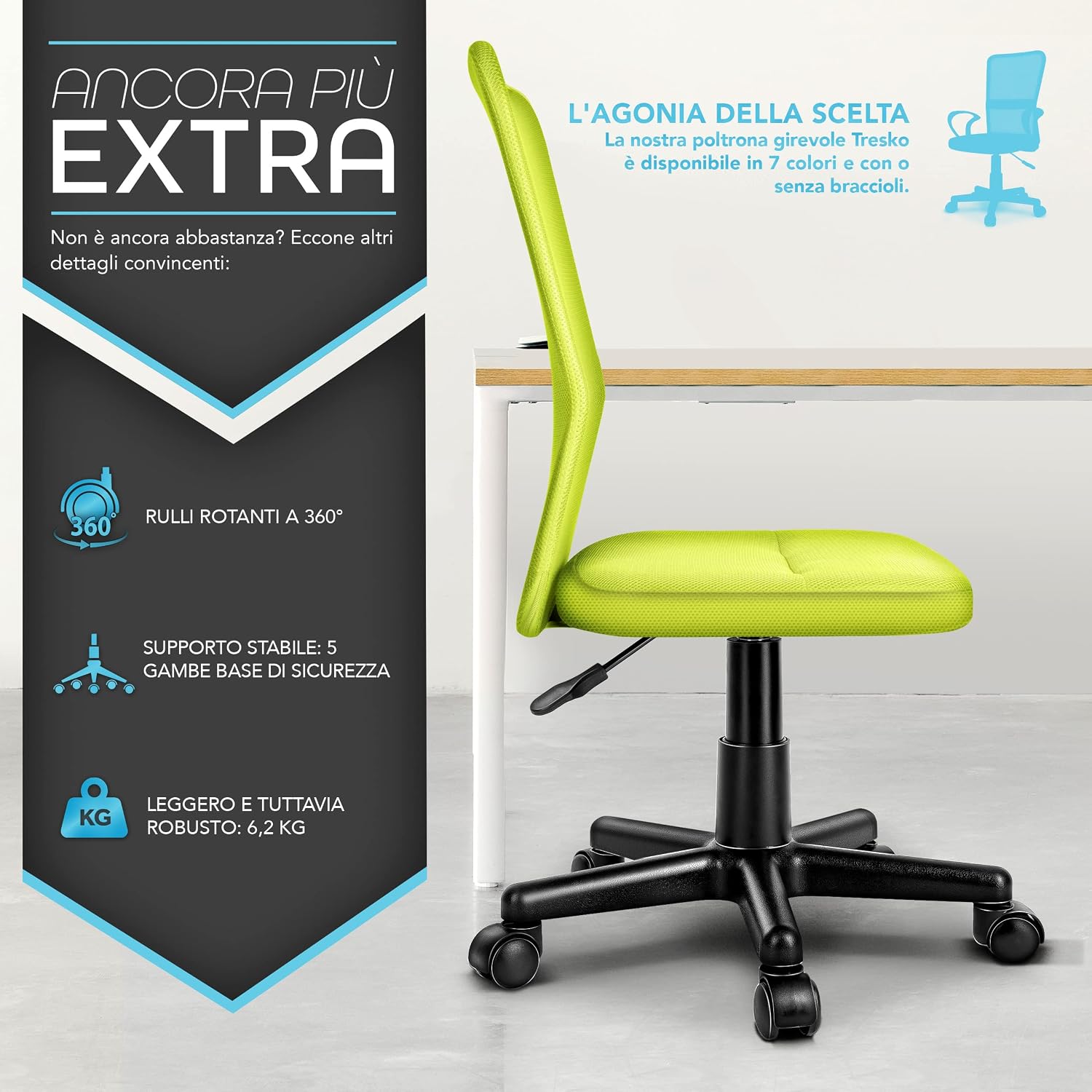 Thumbnail 5 de TRESKO Sedia da Ufficio regolabile 32–45 cm