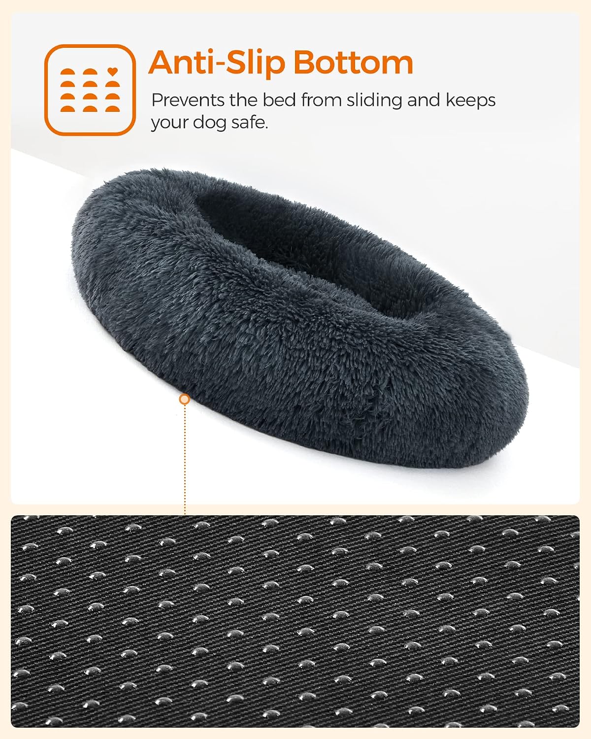 Detalle 1 de FEANDREA 80 cm Plush Donut Dog Bed, Washable Cover, Non-Slip Base