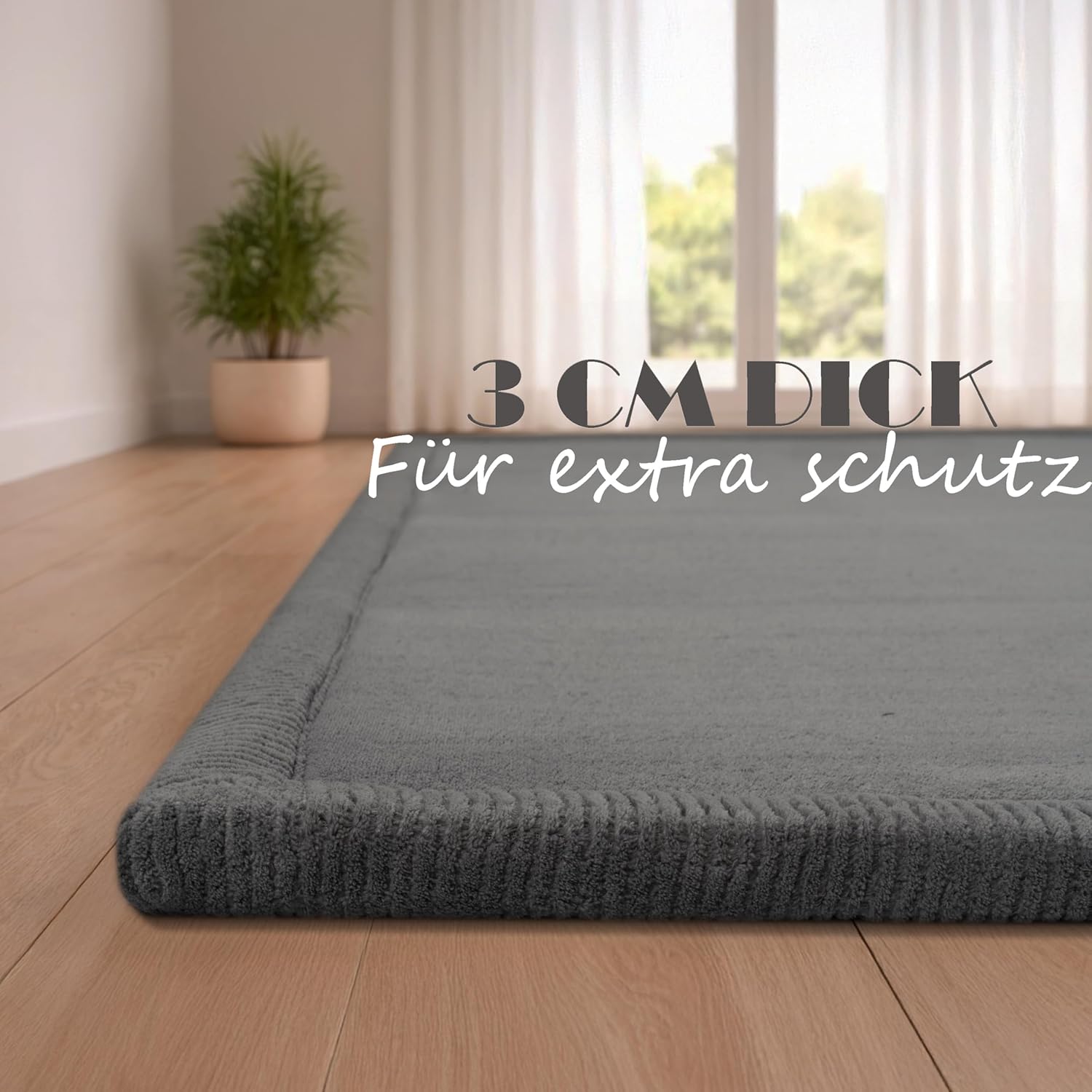 Thumbnail 4 de Paco Home Kinderzimmer Teppich rund 200 cm Anthrazit – 20 mm Flor, rutschfest für Baby & Krabbeldecke