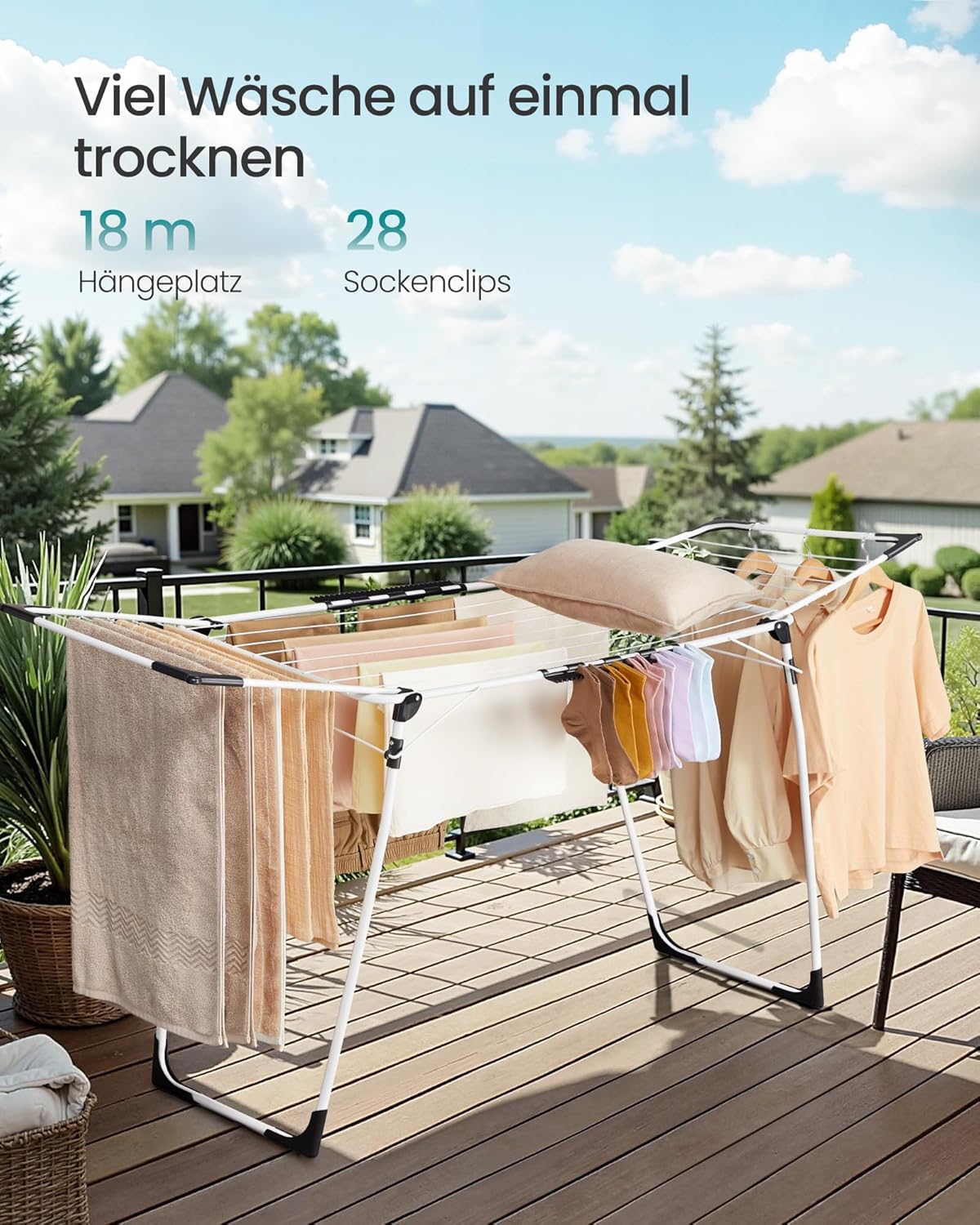Detalle de SONGMICS Wäscheständer LLR518W01 – Standtrockner mit Flügeln, 18 m Trockenfläche, 18 kg Kapazität