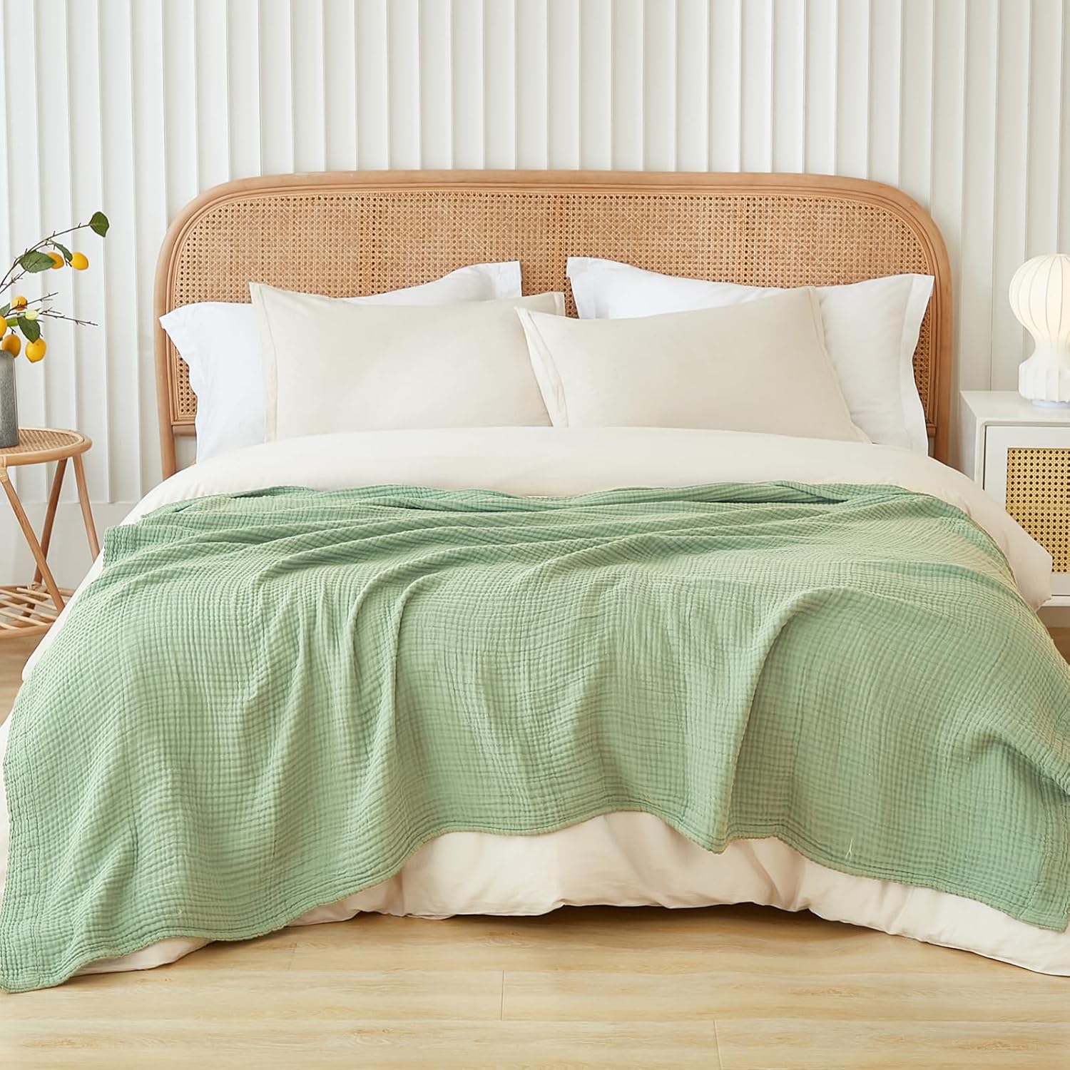 Thumbnail 5 de EMME Musselin-Decke für Erwachsene aus 100% Baumwolle (152 x 203 cm), Gras Grün – atmungsaktive Gaze-Überwurfdecke