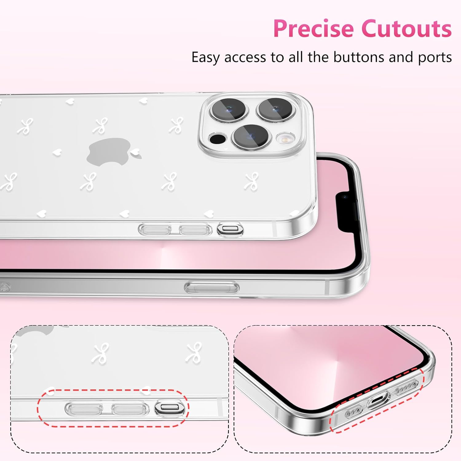 Thumbnail 3 de ZTOFERA Transparentes Cover für iPhone 13 Pro (6,1 Zoll) mit Herz- & Schleifen-Muster – TPU, stoßfest, weich & flexibel