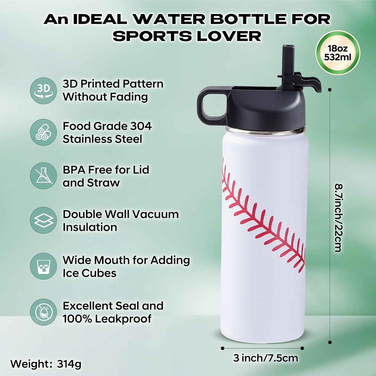Detalle 2 de RhythmFit Baseball Water Bottles 18 oz