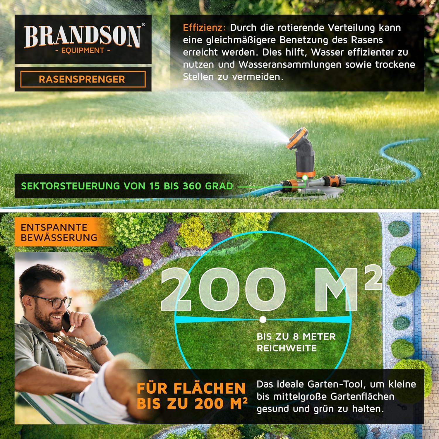 Detalle de Brandson Gartensprinkler mit Standfuß aus Metall – 6 Sprühmuster, 200 m² Reichweite
