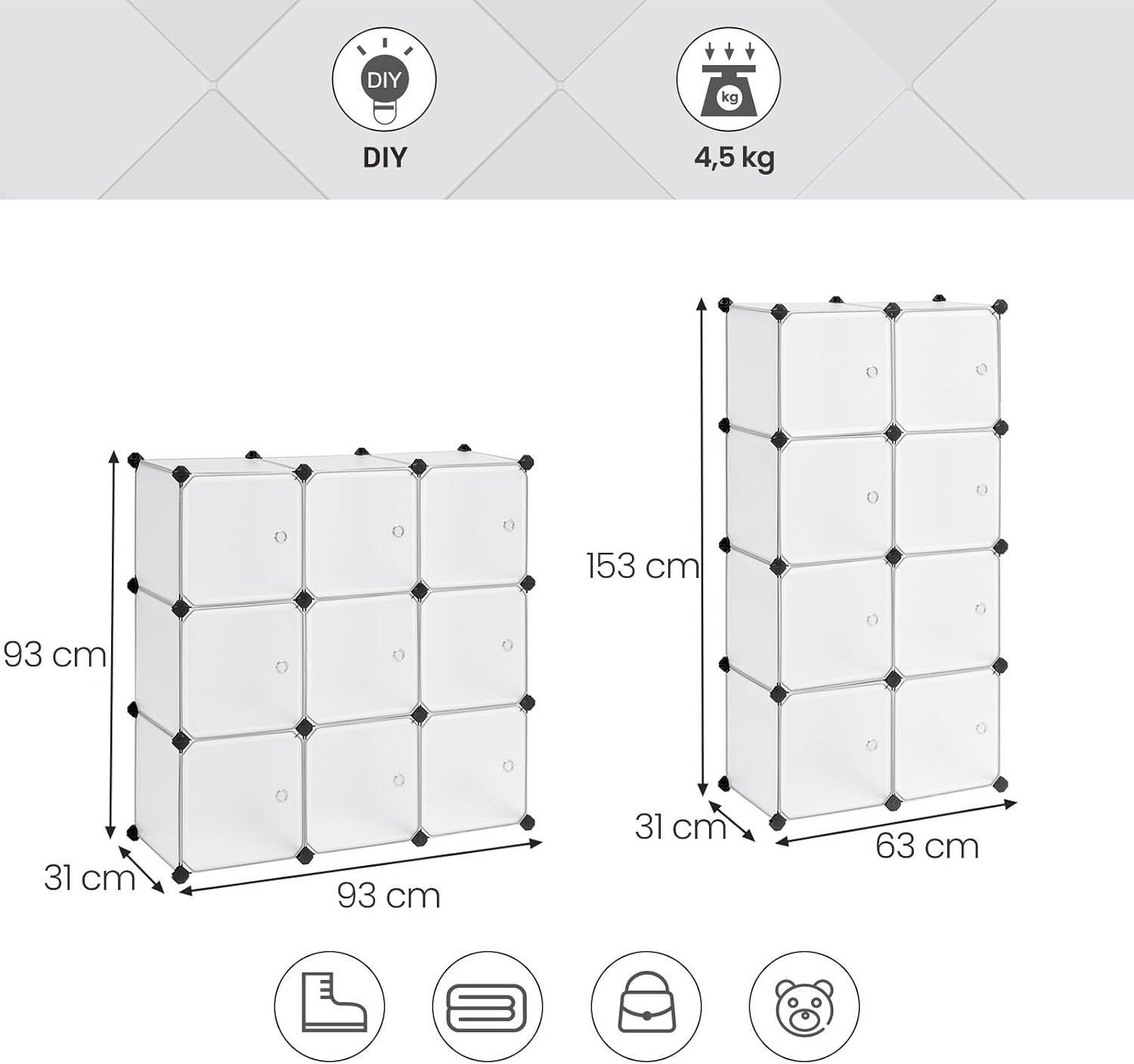 Detalle de SONGMICS Armadio a 9 cubi LPC116WS con ante opache
