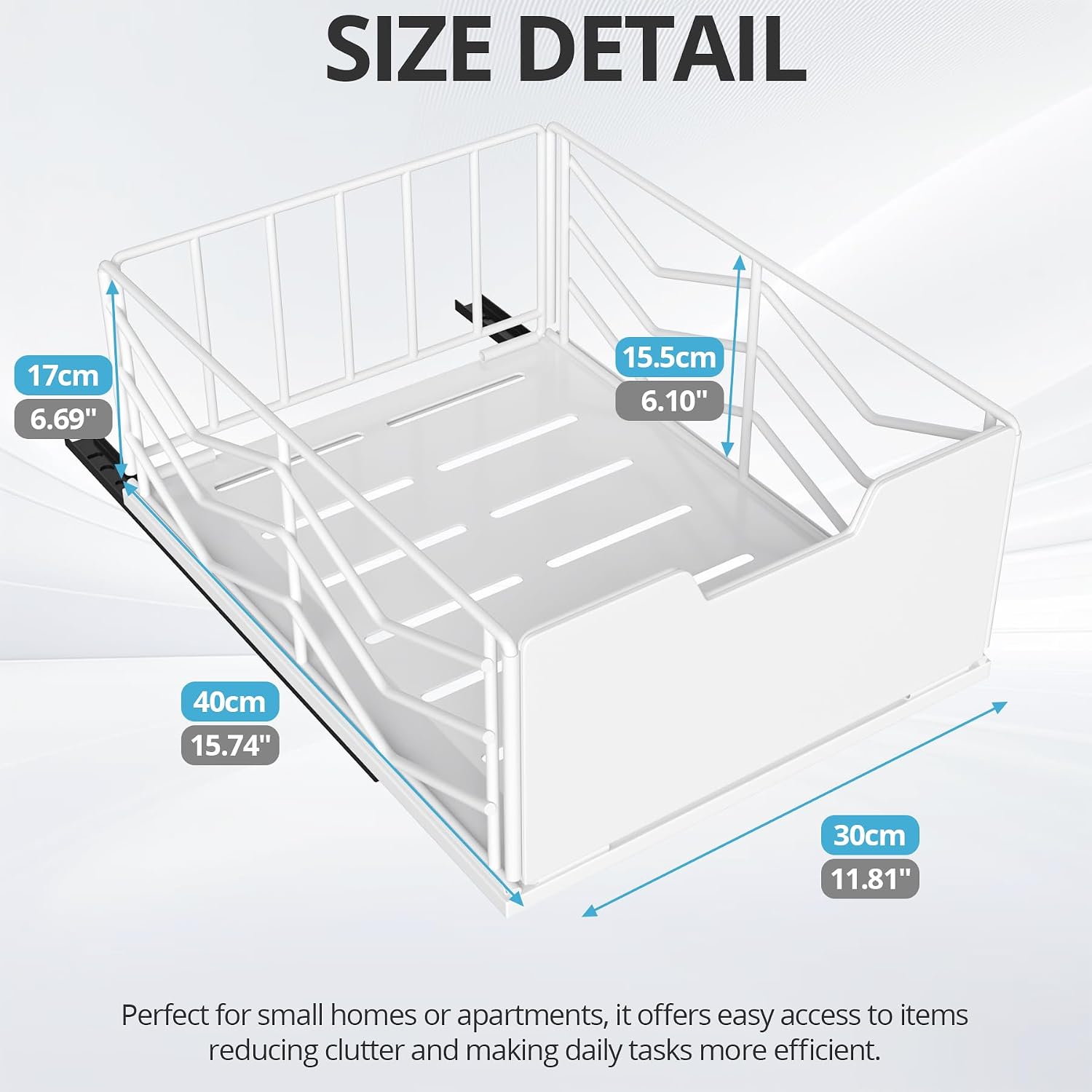 Detalle 2 de ZOINLIY 2-Pack Pull-Out Cabinet Organizer, White Metal Pantry Drawer