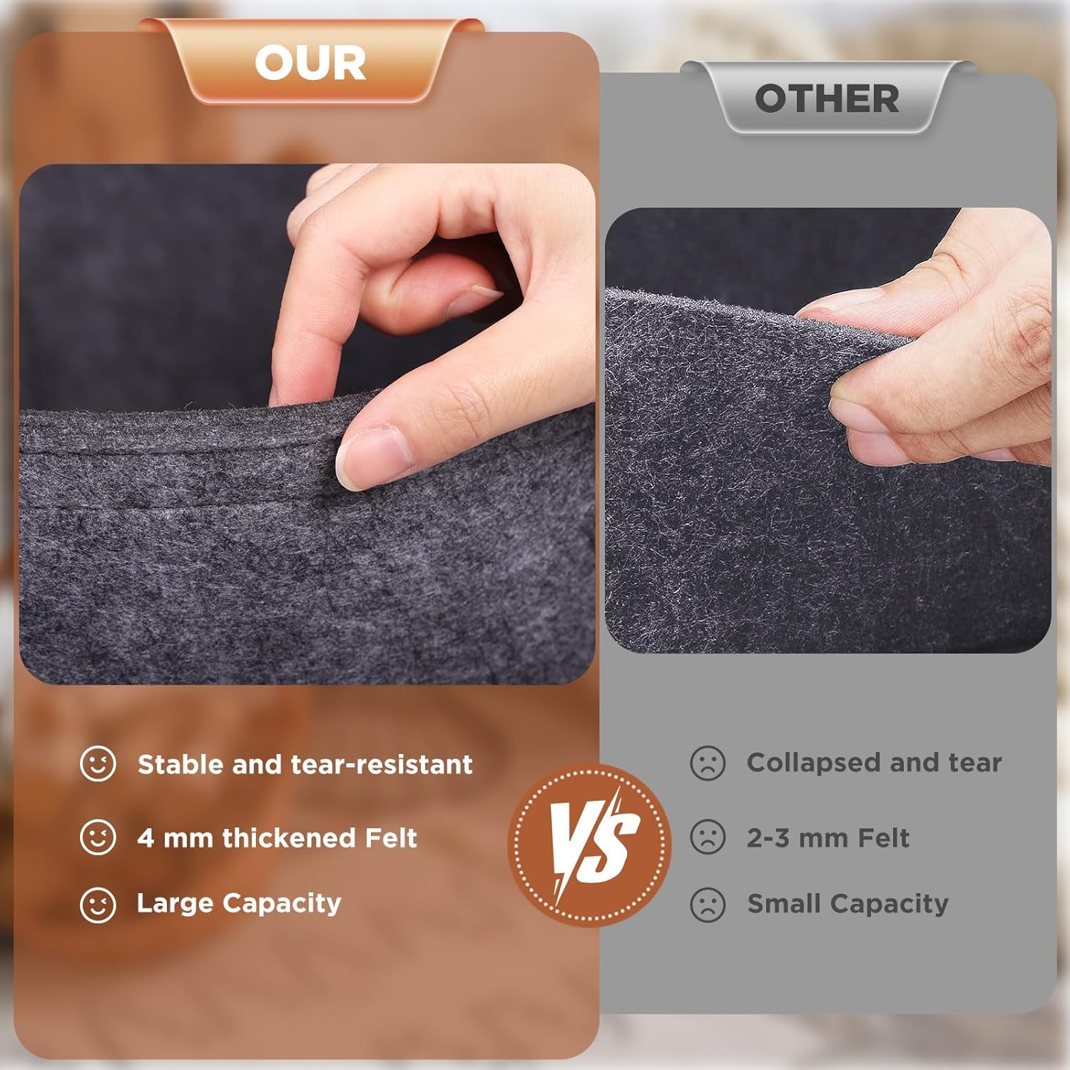 Thumbnail 1 de BONTHEE Log Carrier Felt Bag with Wooden Handles (Grey) – Fireplace Wood Tote for Indoor Storage