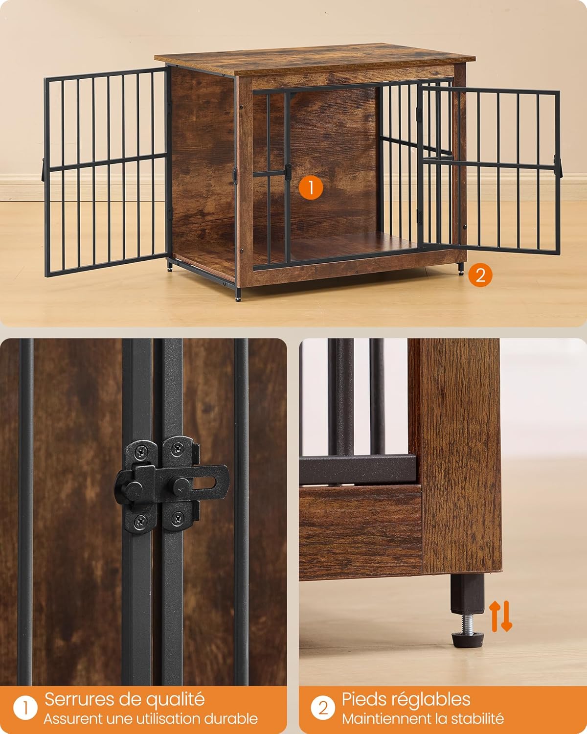 Detalle 2 de Feandrea Meuble Cage pour Chien – Table d’appoint 2 en 1, fond plein, 80x55x64 cm, pour chiens jusqu’à 20 kg