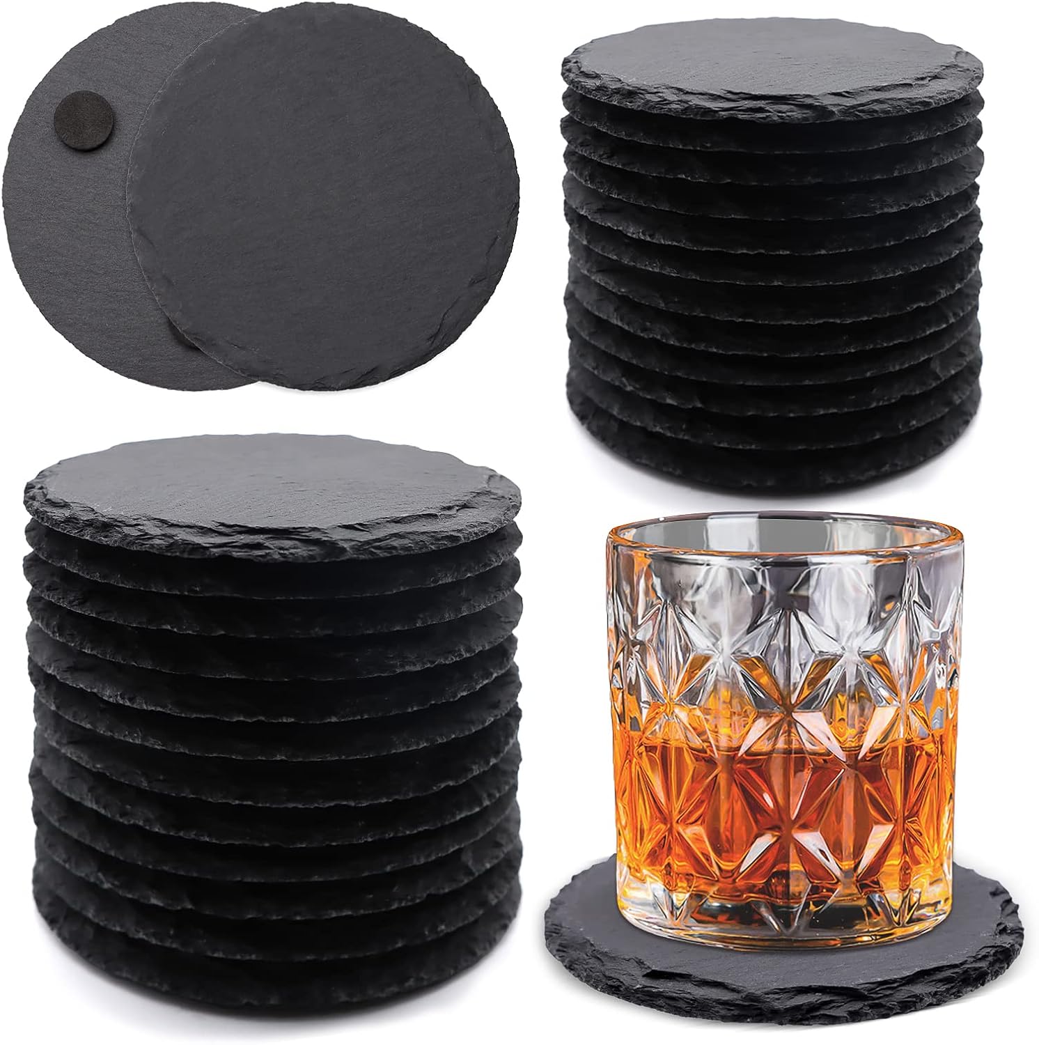 Detalle de Schiefer-Getränkeuntersetzer 24 Stück VIBRATITE 10,2 cm
