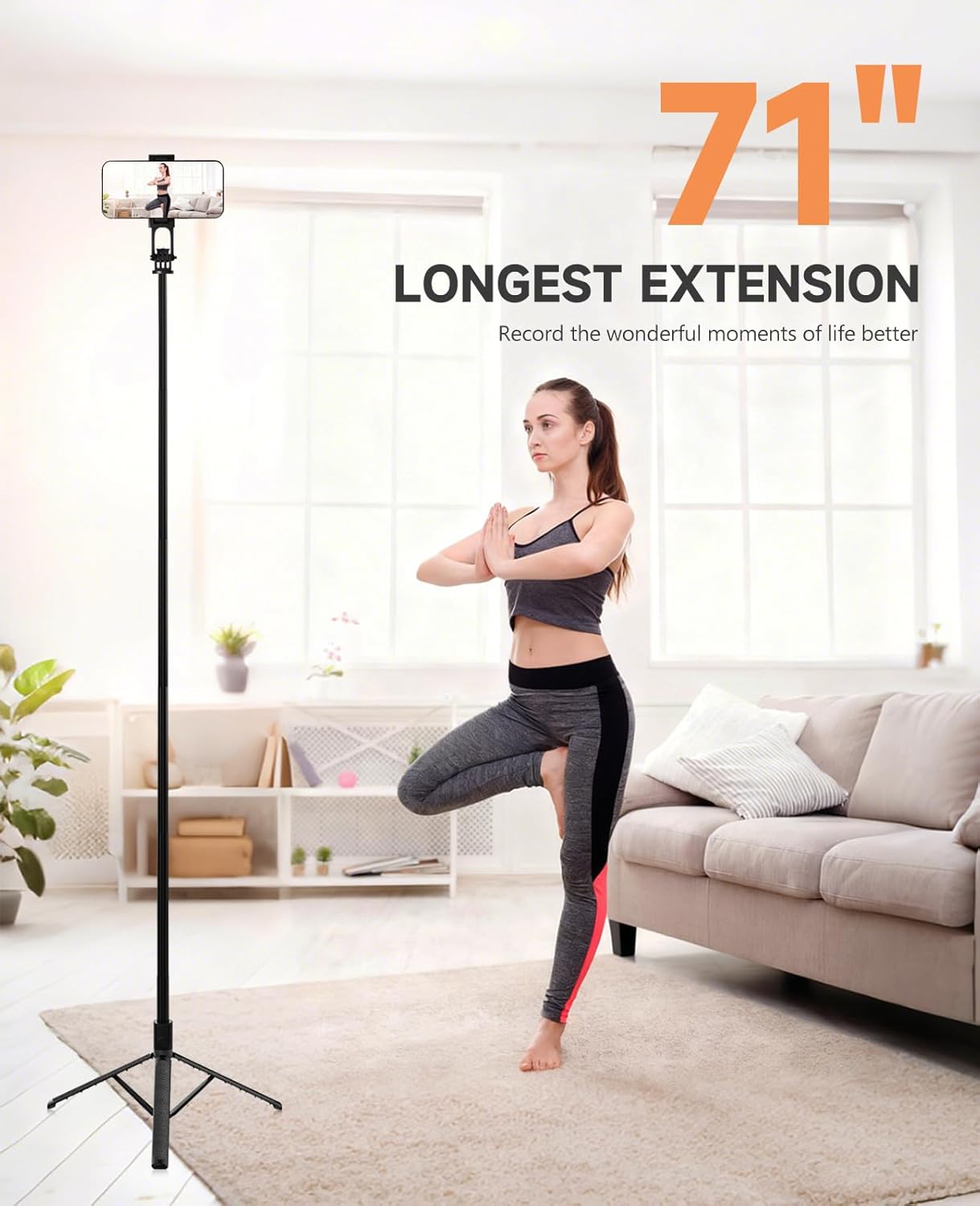 Detalle de QIVORO 71"/180cm Phone Tripod: Portable, Extendable Selfie Stick and Tripod for Phone or Camera