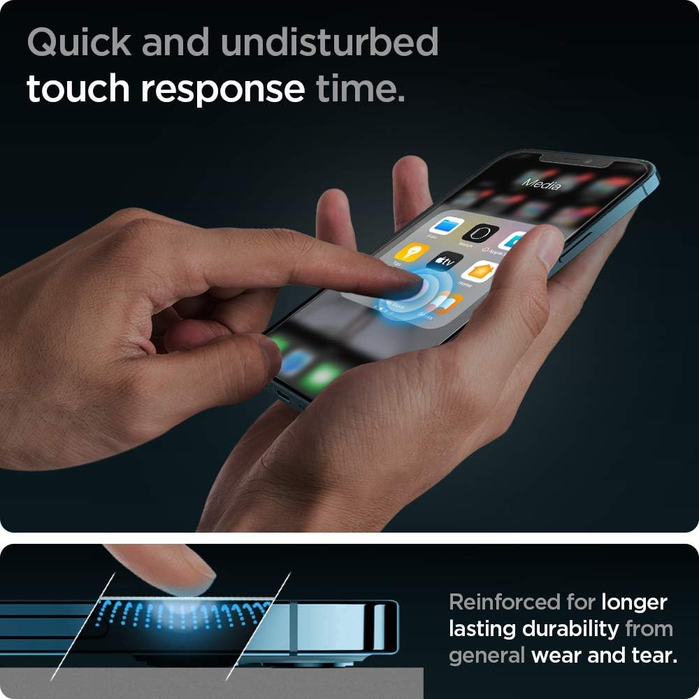 Detalle 1 de Spigen Glas.tR EZ Fit Pellicola in vetro temperato 9H per iPhone 12 Pro Max (2 pezzi) Cristallino