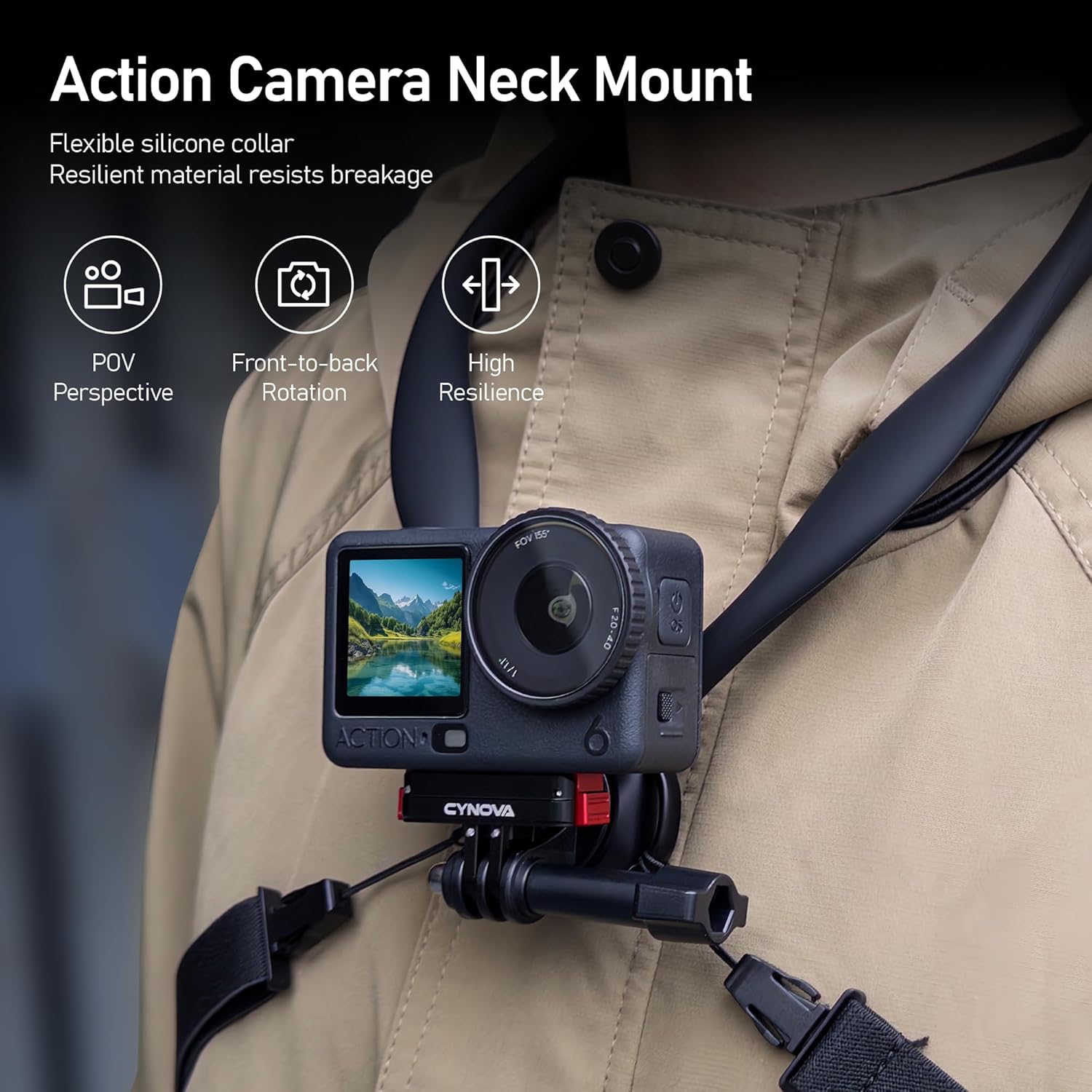 Detalle de CYNOVA Halshalterung für Osmo Action 6 – Vielseitige Nackenhalterung für Actioncam-Setups