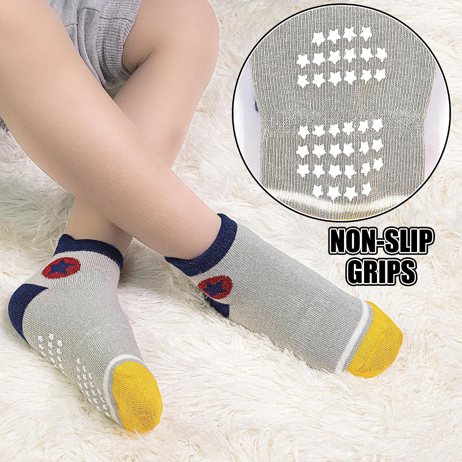 Detalle de ELUTONG Toddler Non Slip Socks – 12 Pairs Grip Ankle Socks for 1–7 Years
