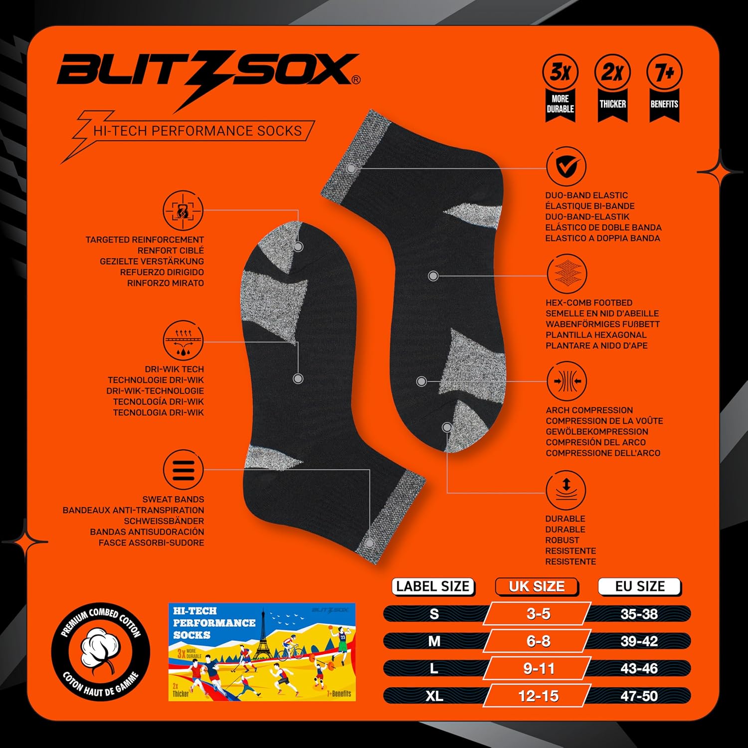 Detalle 2 de BLITZSOX Calzini Sportivi Uomo Imbottiti 6 paia