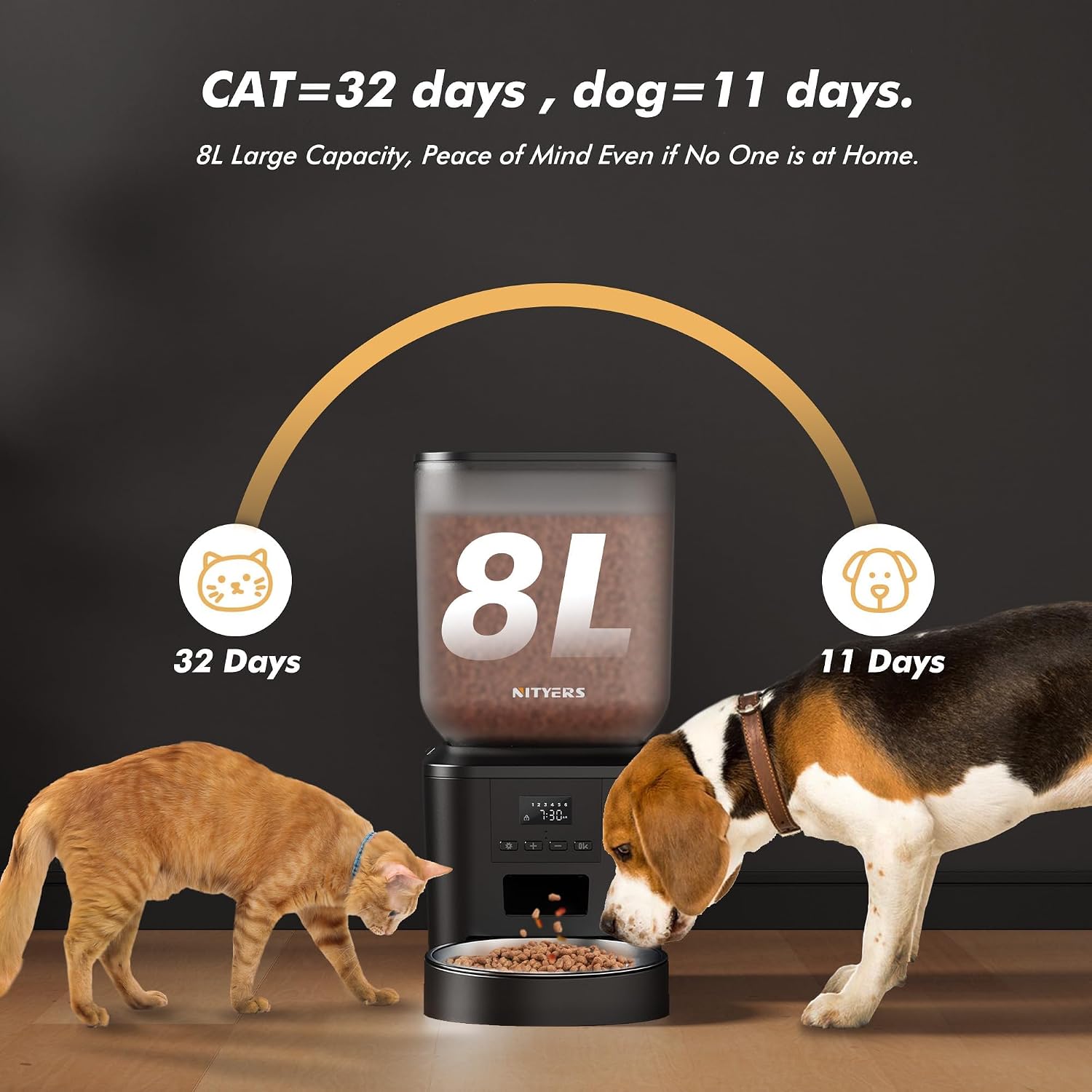 Detalle 2 de Automatic Cat Feeder 8L Anti-Clog with Timer and Stainless Steel Bowl