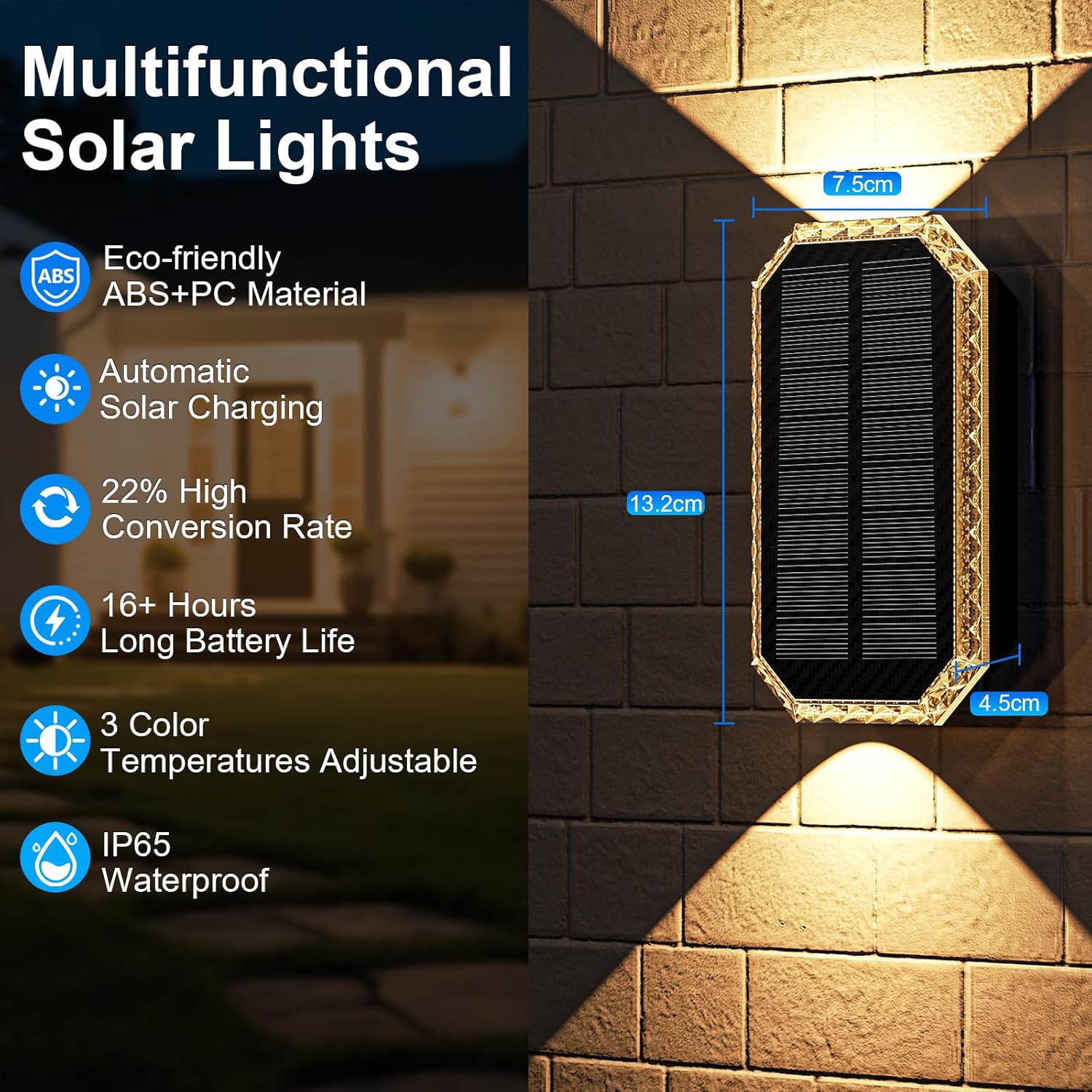 Detalle 2 de Applique Solare da Esterno a 4 Pezzi, 3 Temperature di Colore – IP65, 1200mAh