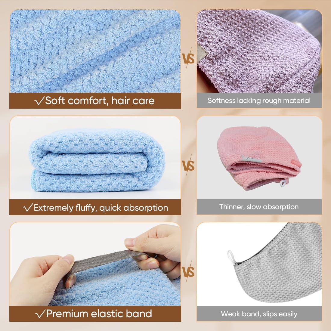 Thumbnail 3 de HOMEXCEL 5-Pack Microfiber Hair Towels (40 x 20 in) — Soft, Fast-Drying Turban Wraps for Long, Thick, Curly Hair