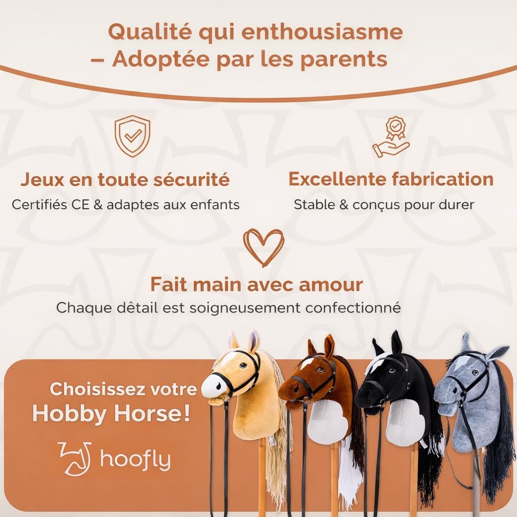 Detalle 2 de Hoofly Hoof-05-BR Hobby Horse, bruin stokpaard met afneembare stok