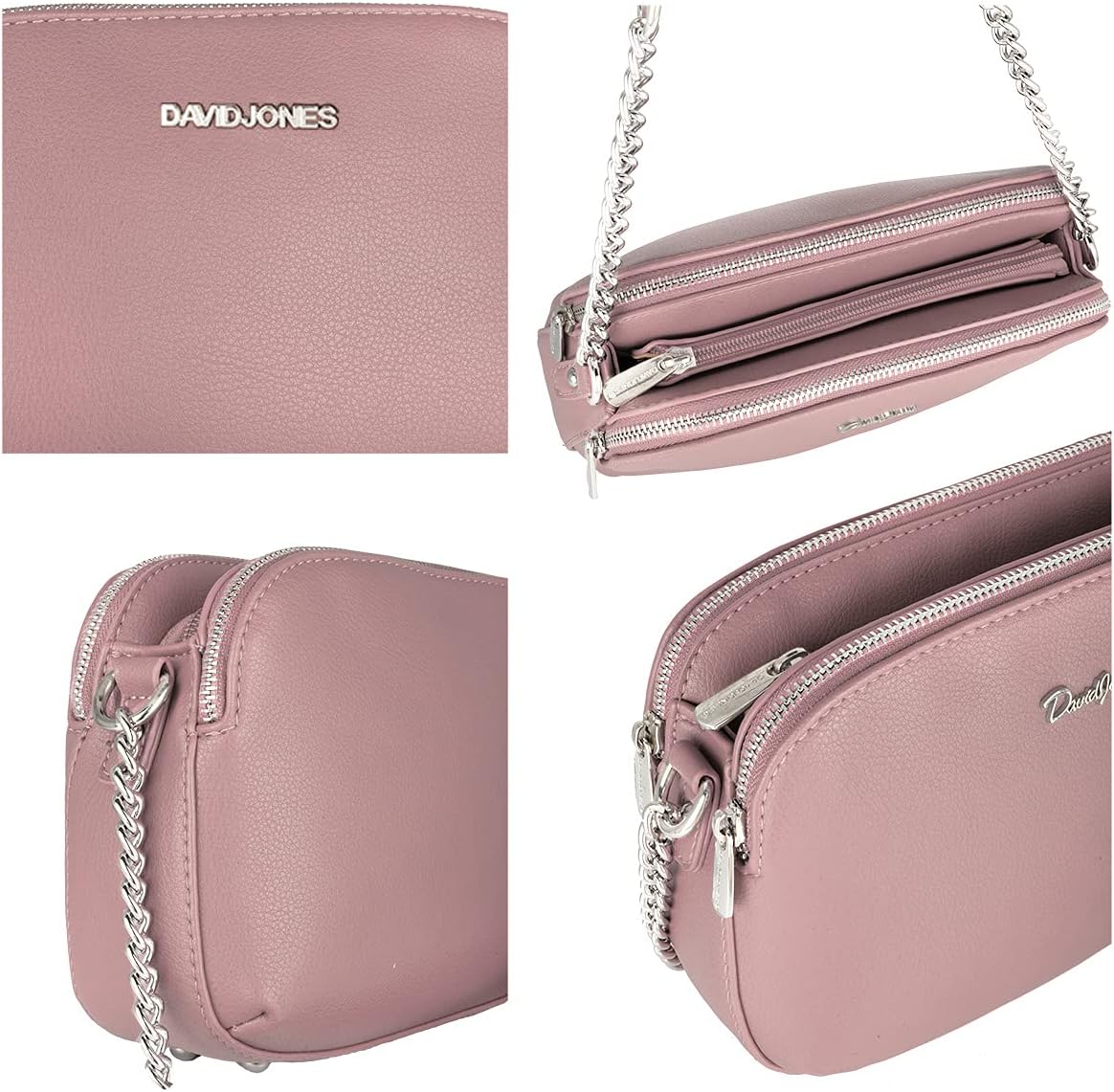 Thumbnail 4 de David Jones Petit sac bandoulière femme multi-poches zippées en cuir PU rose