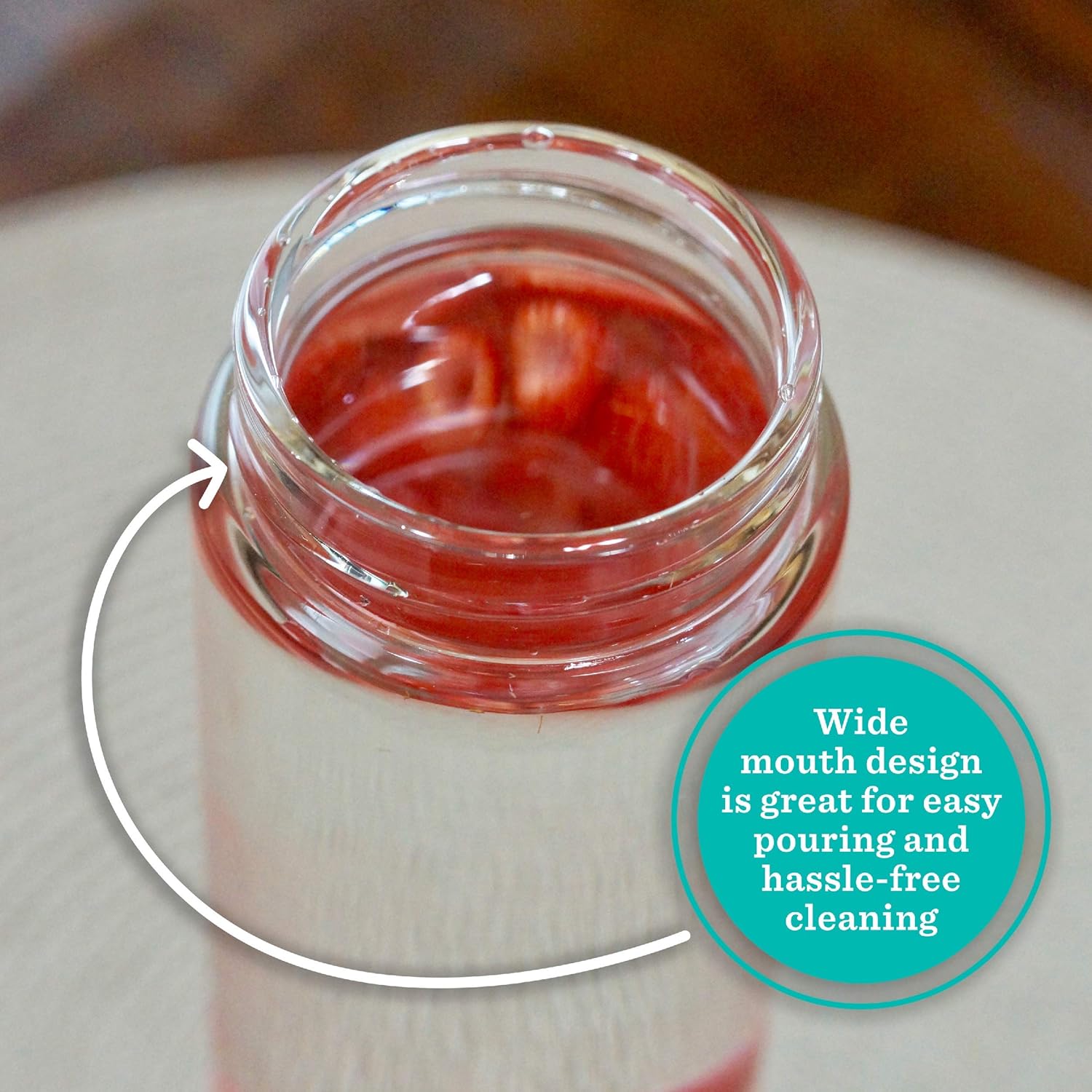 Detalle 2 de All About Juicing Juice Bottles (4-Pack) Wide-Mouth Borosilicate Glass Bottles with Leakproof Lids, 16oz