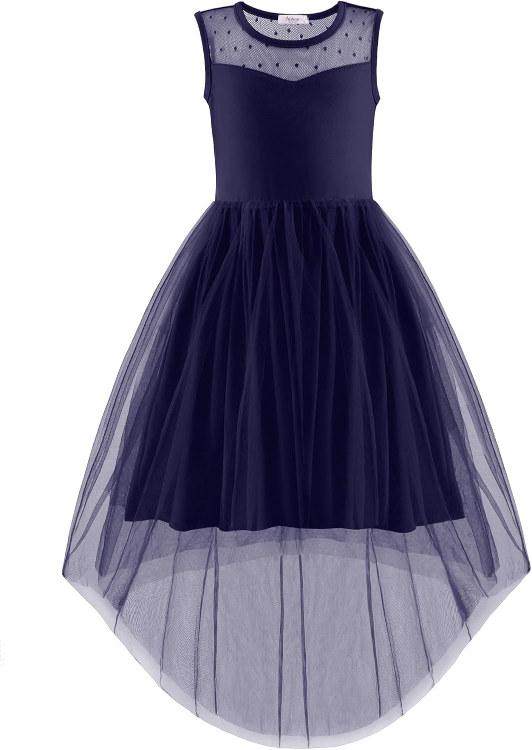 Detalle de Arshiner Robe sans manches pour fille – Robe d'été en tulle avec ceinture et ourlet asymétrique (6–15 ans)