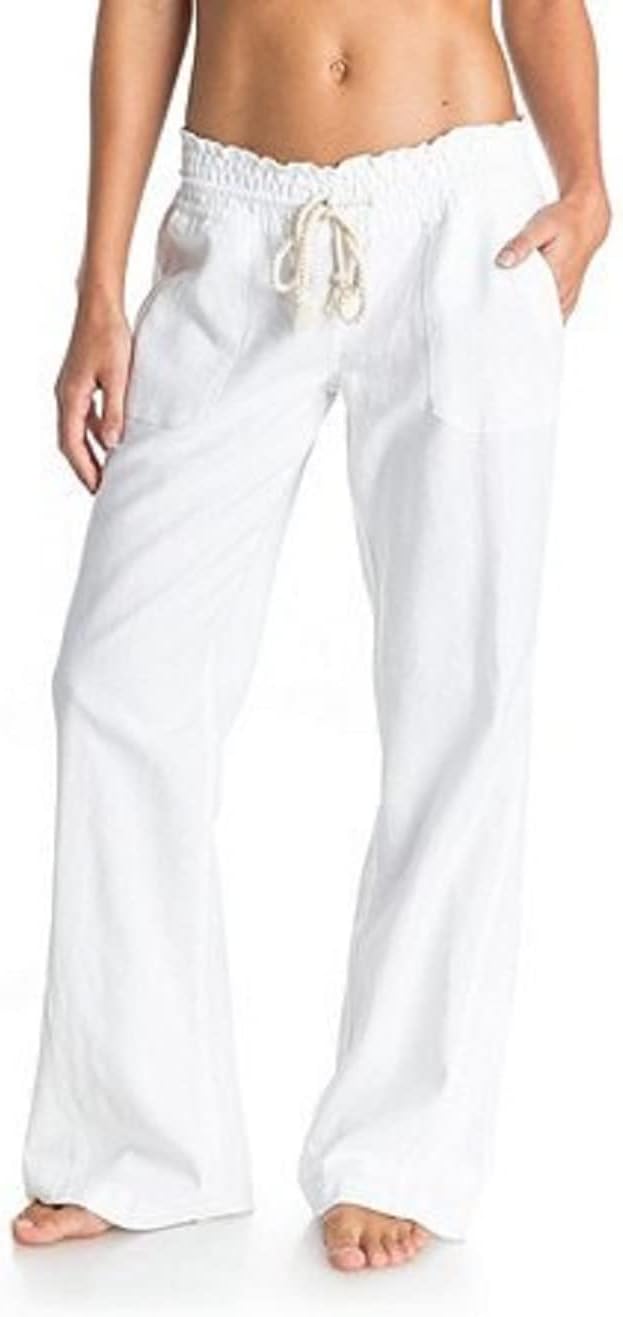 Detalle de Roxy Oceanside Pants pour Femme – Pantalon en lin et coton, coupe Flare