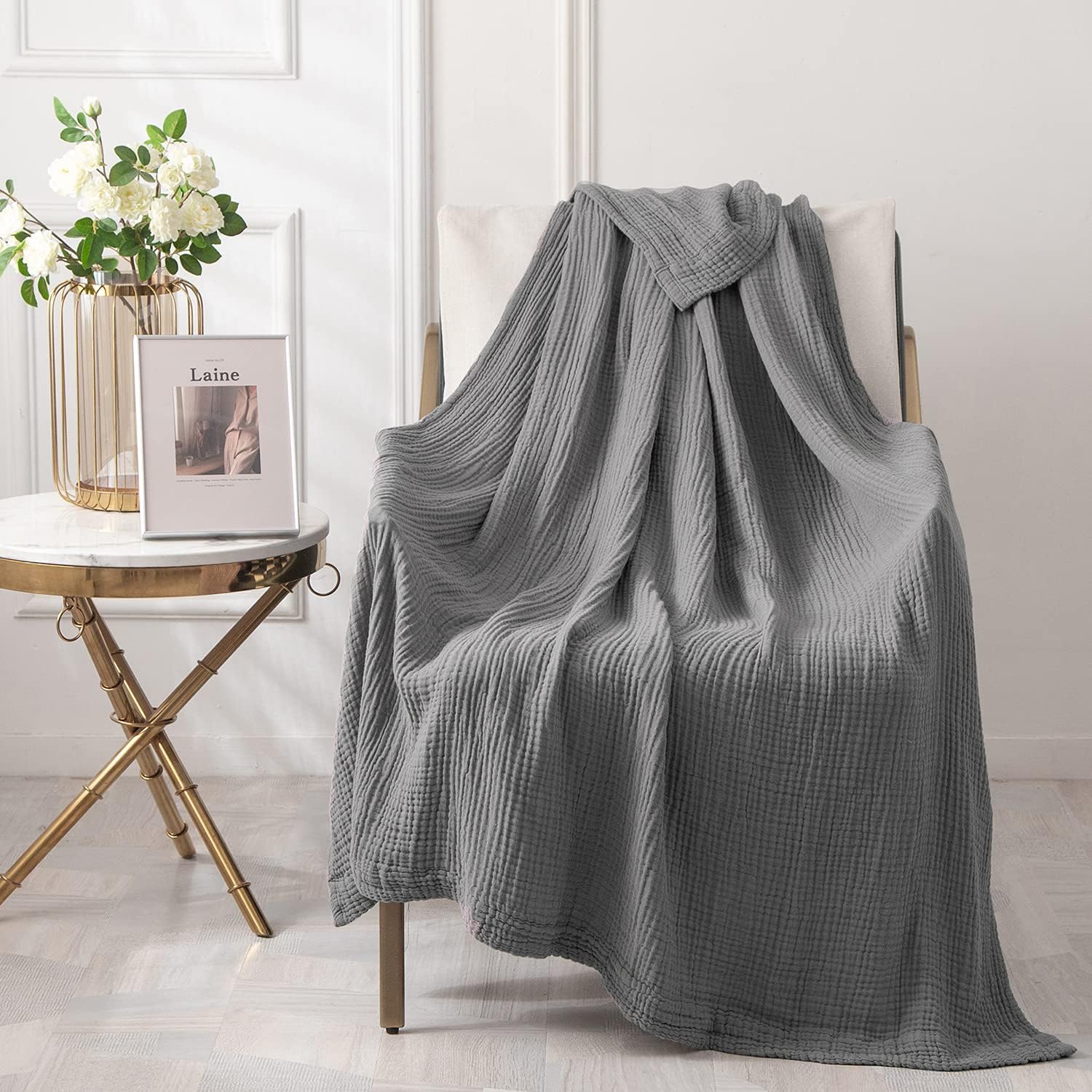 Thumbnail 6 de EMME EEB30C4BG6S Twin Muslin Cotton Blanket, 6-Layer, All Grey, 60" x 80