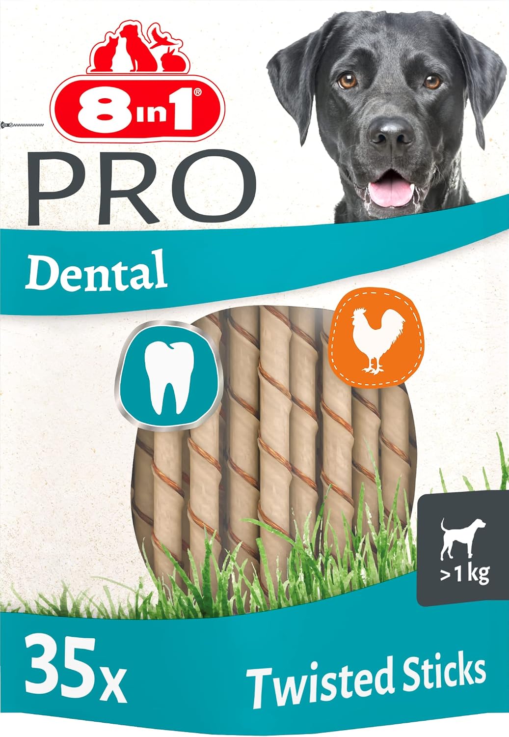 Detalle de 8in1 Pro Dental Twisted Sticks – Kaustangen zur Zahnpflege für Hunde über 1 kg, 35 Stück