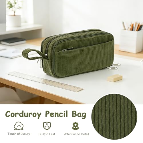 Detalle de BuyCard Large Corduroy Pencil Case, Solid Colour Pen Pouch Organizer