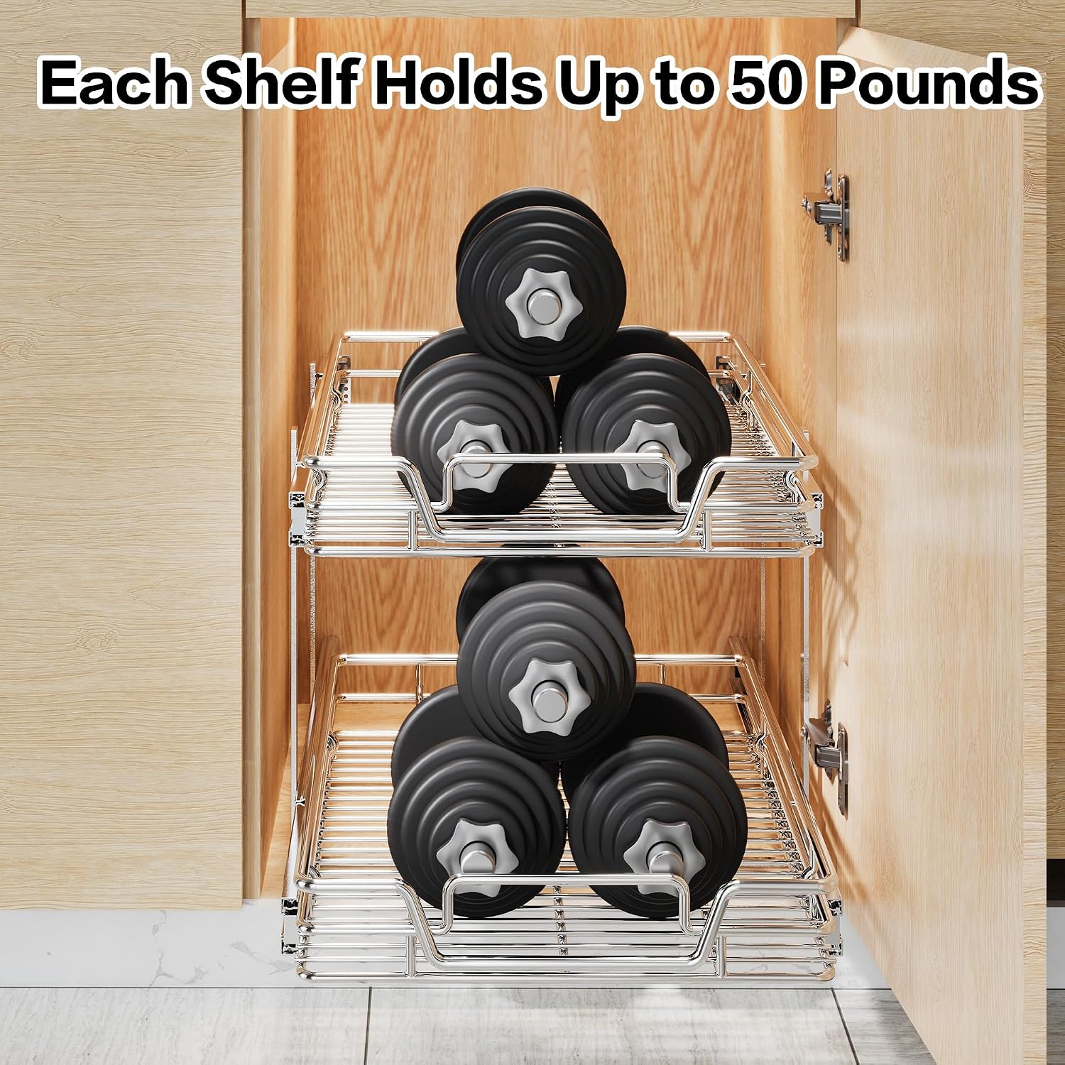 Thumbnail 6 de QUYUWU 2-Tier Pull-Out Kitchen Cabinet Shelf & Drawer Organizer (16" W x 21" D)