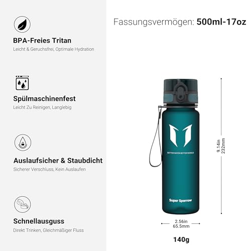 Detalle de Sparrow Trinkflasche Kinder 500ml – BPA-frei, Tritan, 1-Klick | Super Sparrow