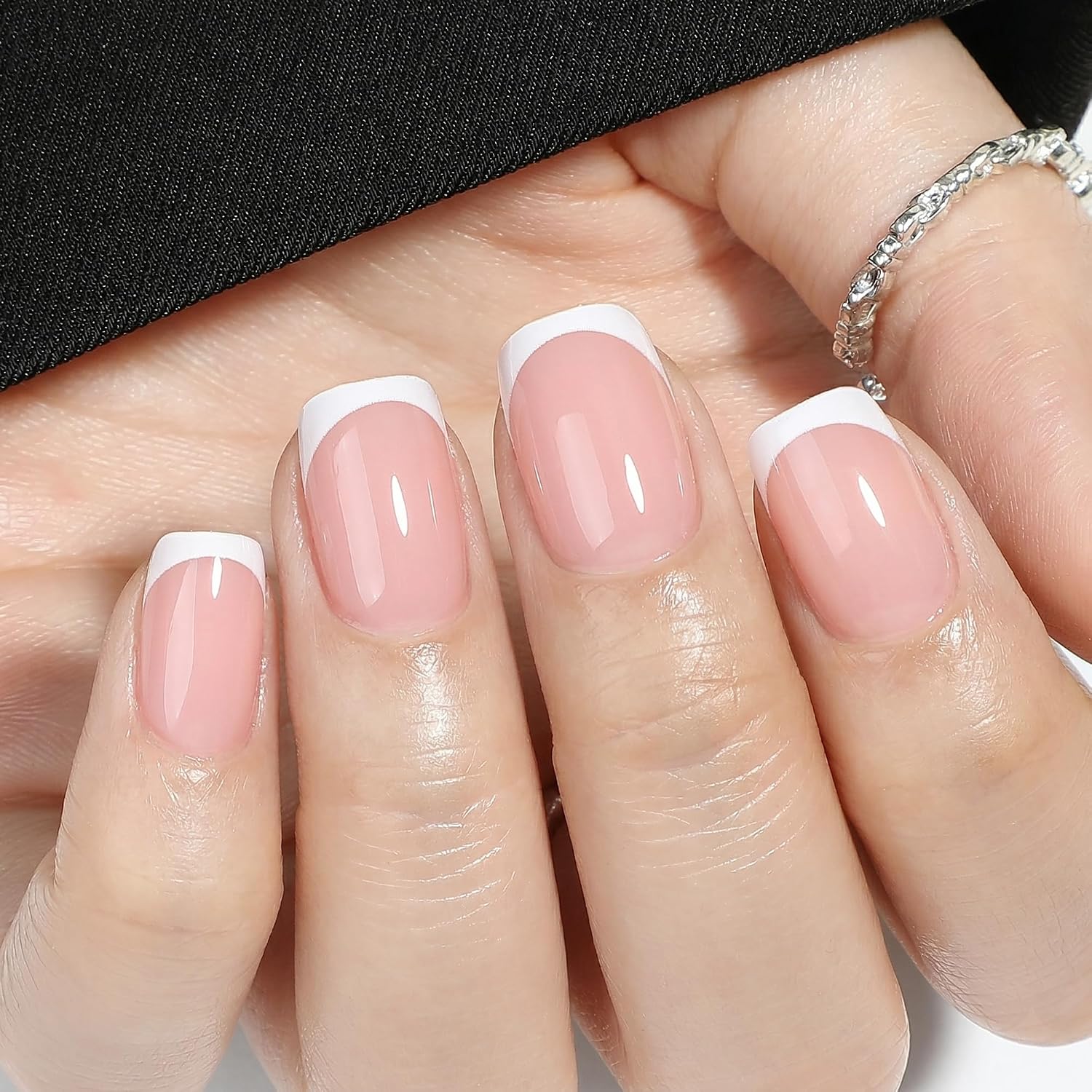Detalle 1 de UNA GELLA UG-B040 French Tip Press-On Nails, Short Square Nude Pink, 32-Piece Soft Gel Kit