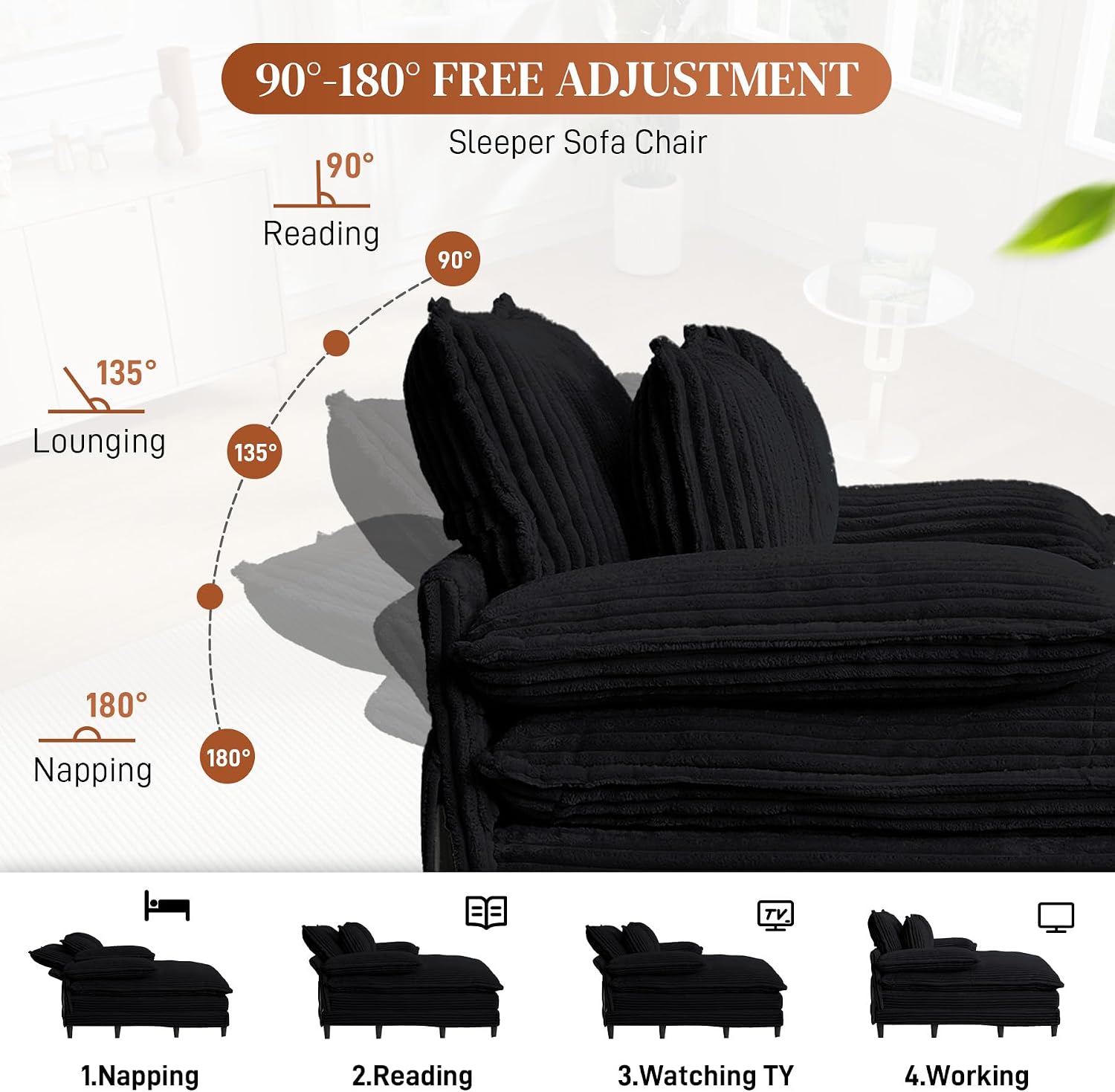 Detalle de Rophefx 030fe0ff-9fac-4258-8419-e3659b9c1a2f Double Chaise Lounge Sofa Bed
