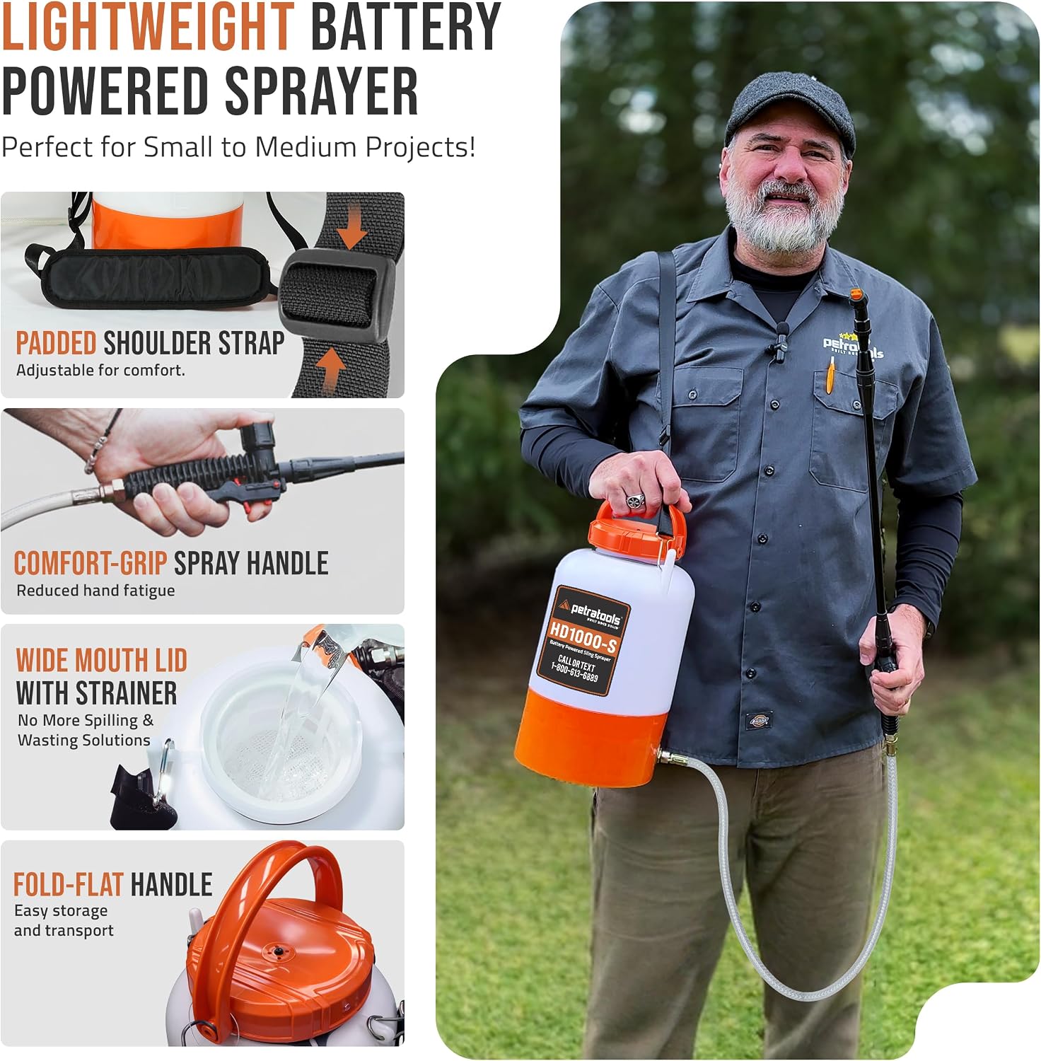Detalle 2 de PetraTools HD1000-S Electric Sprayer, 1 Gallon, 2 Nozzles, 2-Hour Runtime