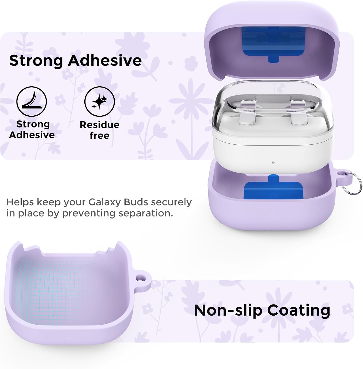 Detalle de AhaStyle Silicone Case for Samsung Galaxy Buds4 Series – Flower Engraved, Cute Cover with Carabiner