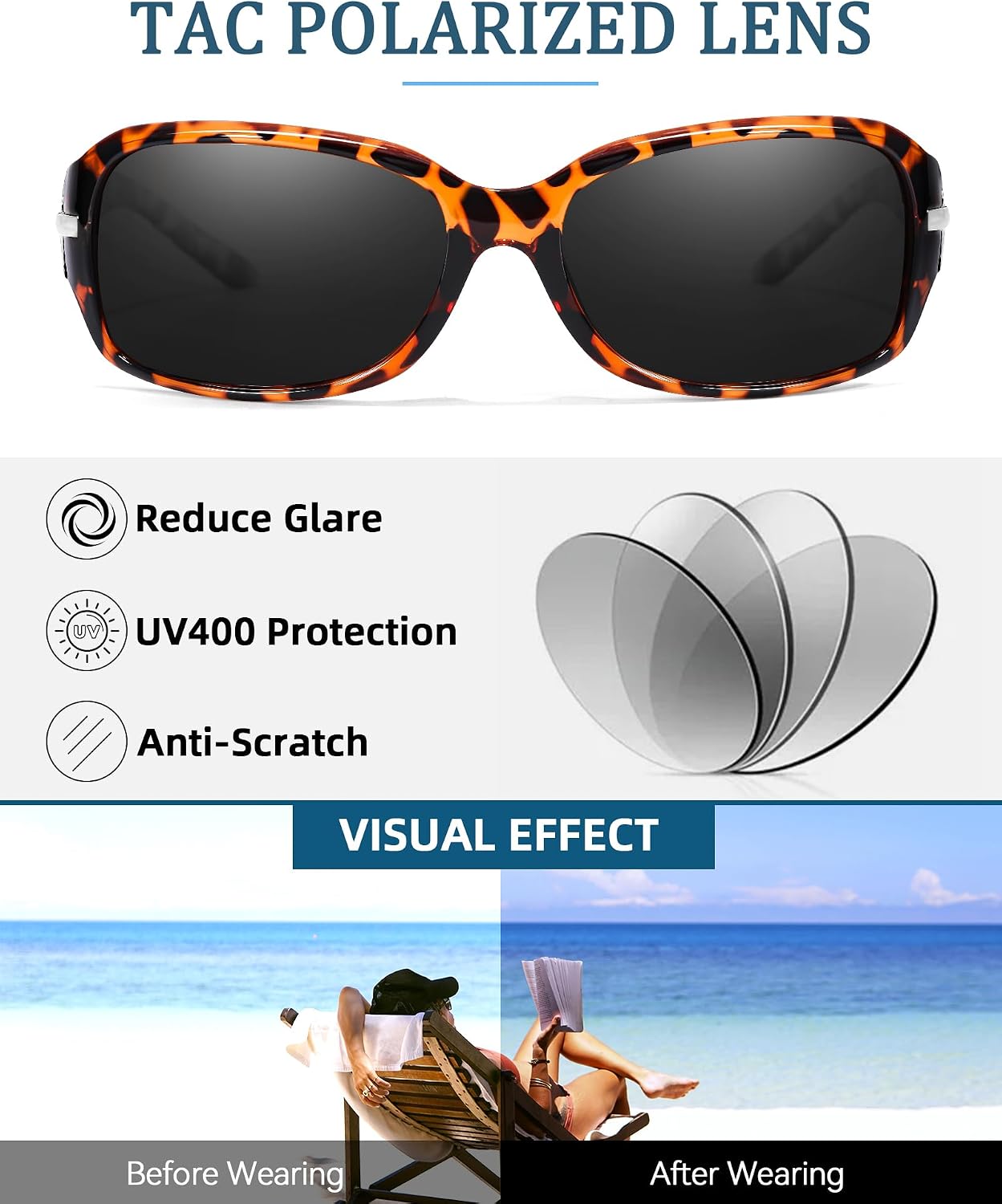 Detalle de LVIOE Retro Polarized Sunglasses for Women with Crystal Rhinestones – UV400 Wraparound Shades