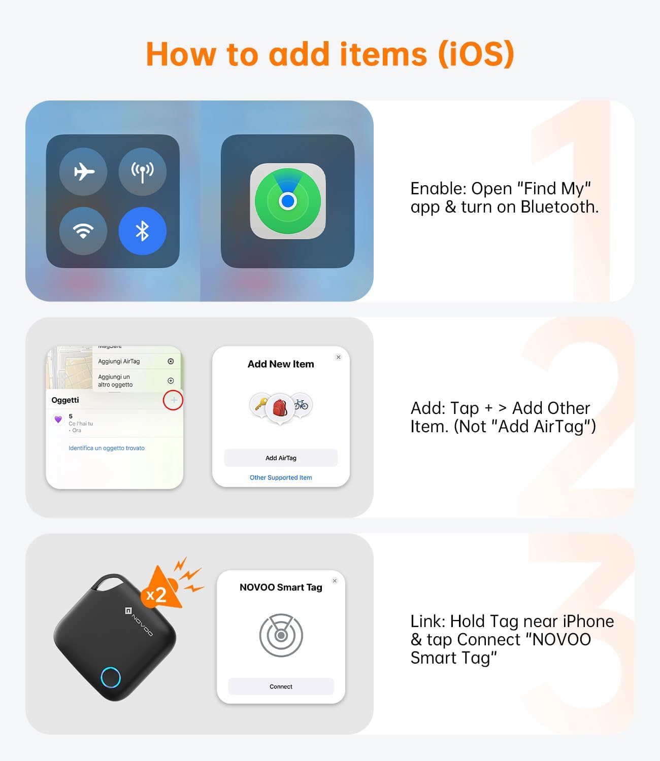Thumbnail 6 de NOVOO Smart Tag for Apple Find My (iOS Only) – 4 Pack with Loud 80dB Alarm & Replaceable Battery