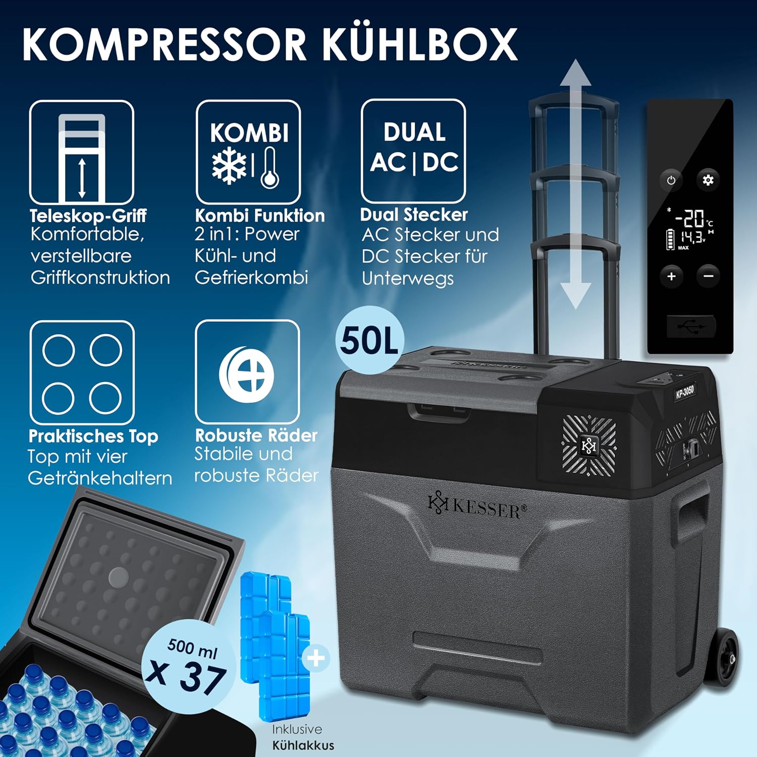 Detalle de KESSER® Kompressor-Kühlbox 30L – mobile Kühlbox mit App-Steuerung und Gefrierfunktion